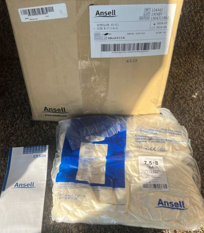 (QTY 1000) Ansell Nitrilite 93-311 Clean Nitrile Gloves Size M (7. 5-8)