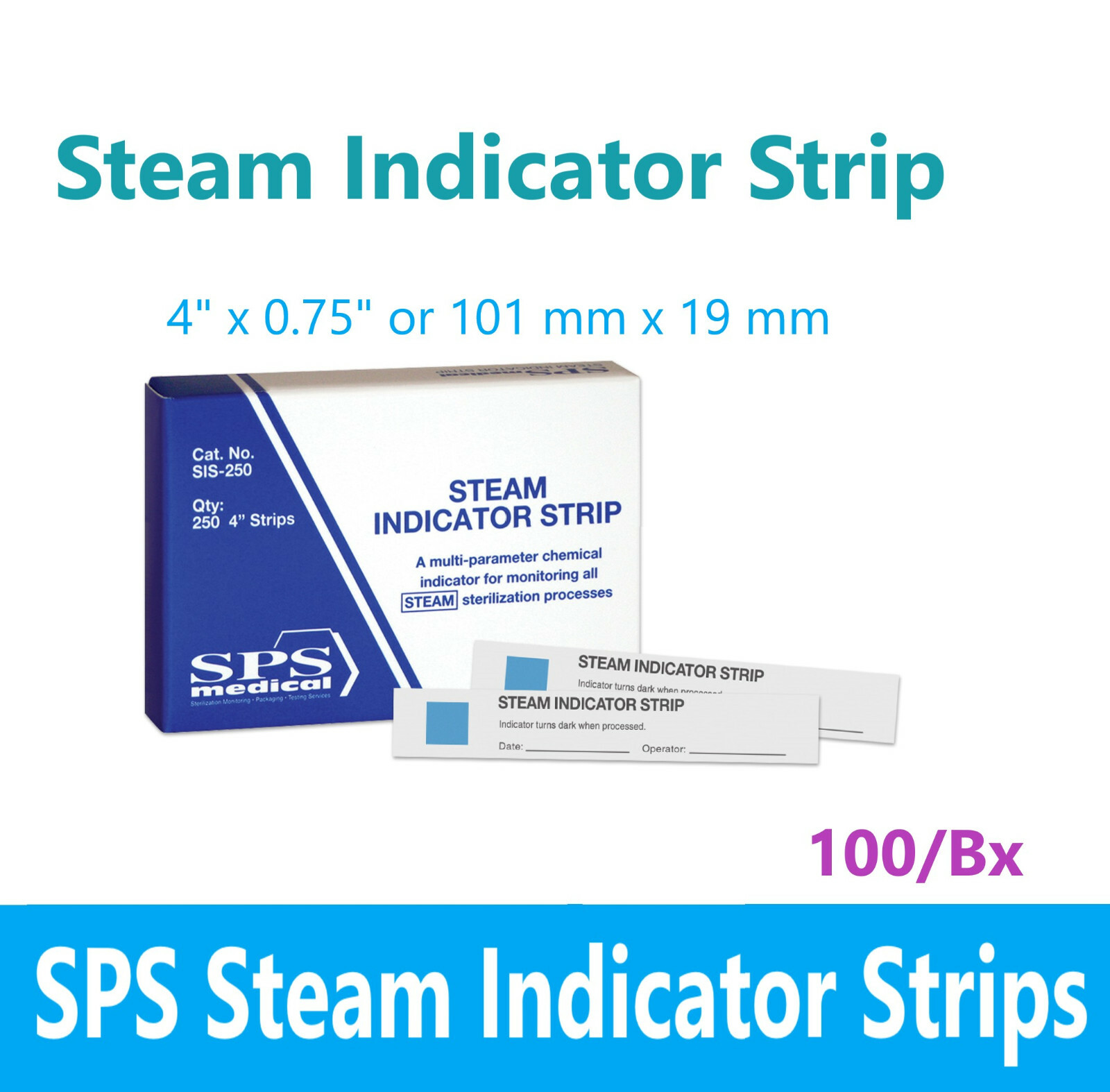Dental Chemical Indicator Steam Strips 4″ x 0.75″, 250/Bx, Crosstex SIS-100