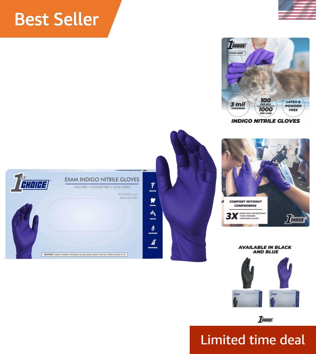 Nitrile Disposable Gloves, 3 Mil Indigo Nitrile Gloves, Disposable Latex Free…