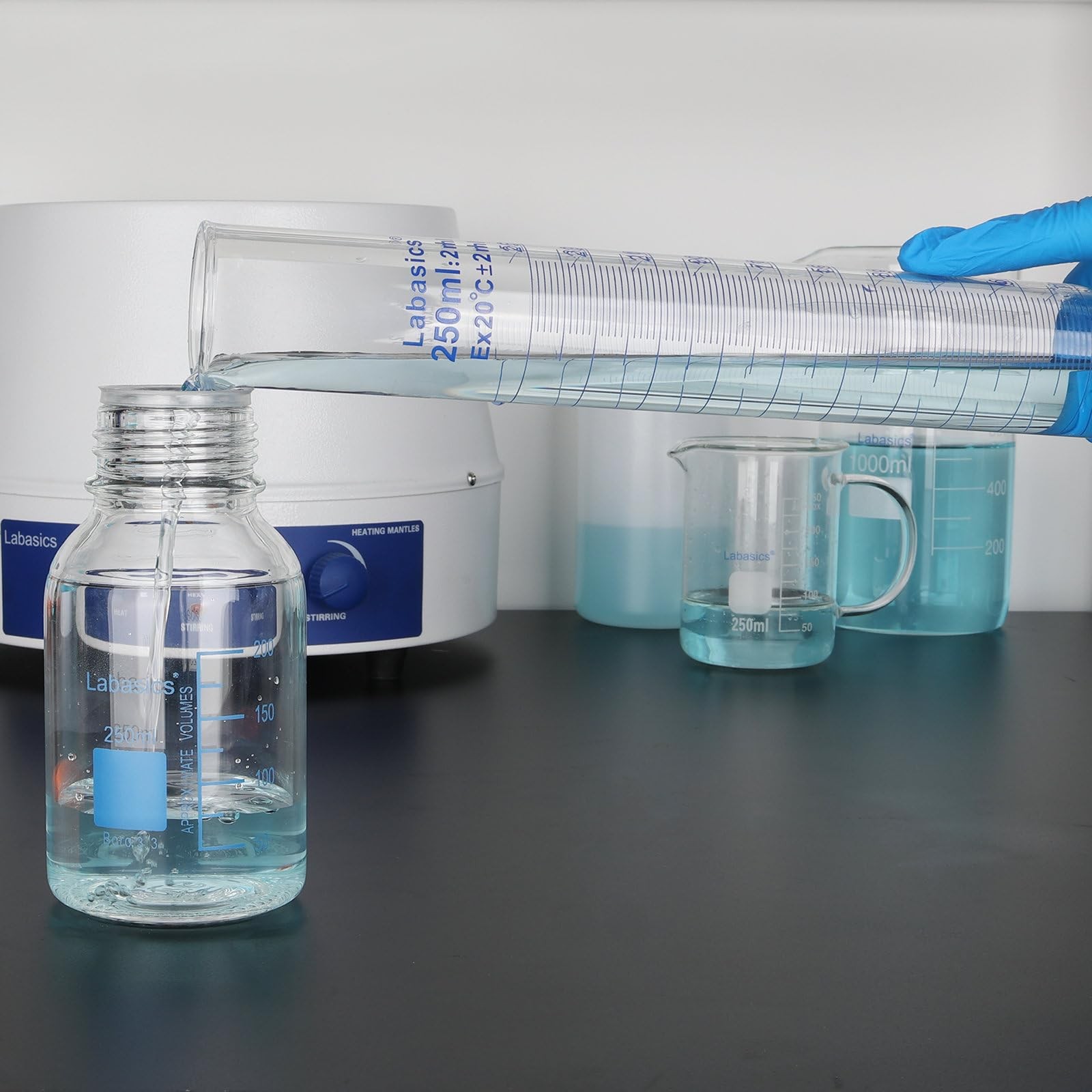 2-Pack 250 ml Borosilicate Glass Graduated Cylinder Measuring Cylinder