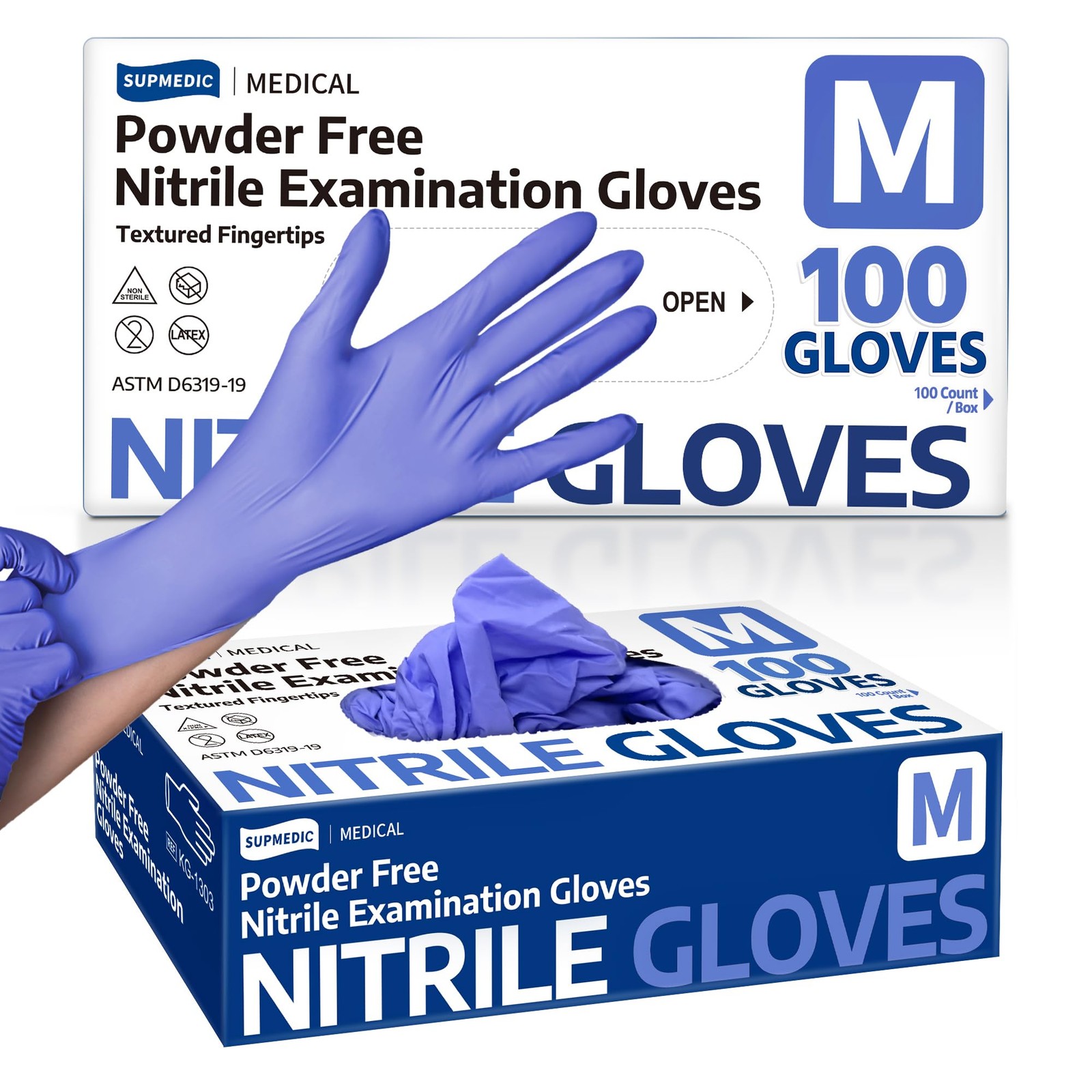 Supmedic Medical Nitrile Exam Gloves, Powder-Free Latex-Free Non-Sterile Food