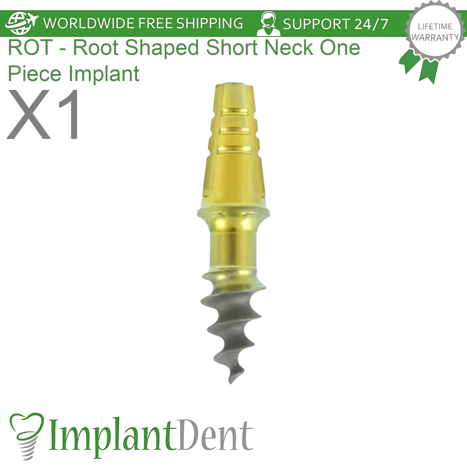1x Root Shaped Compressive Short Neck Dental One Piece Fixture Dentistry Lab