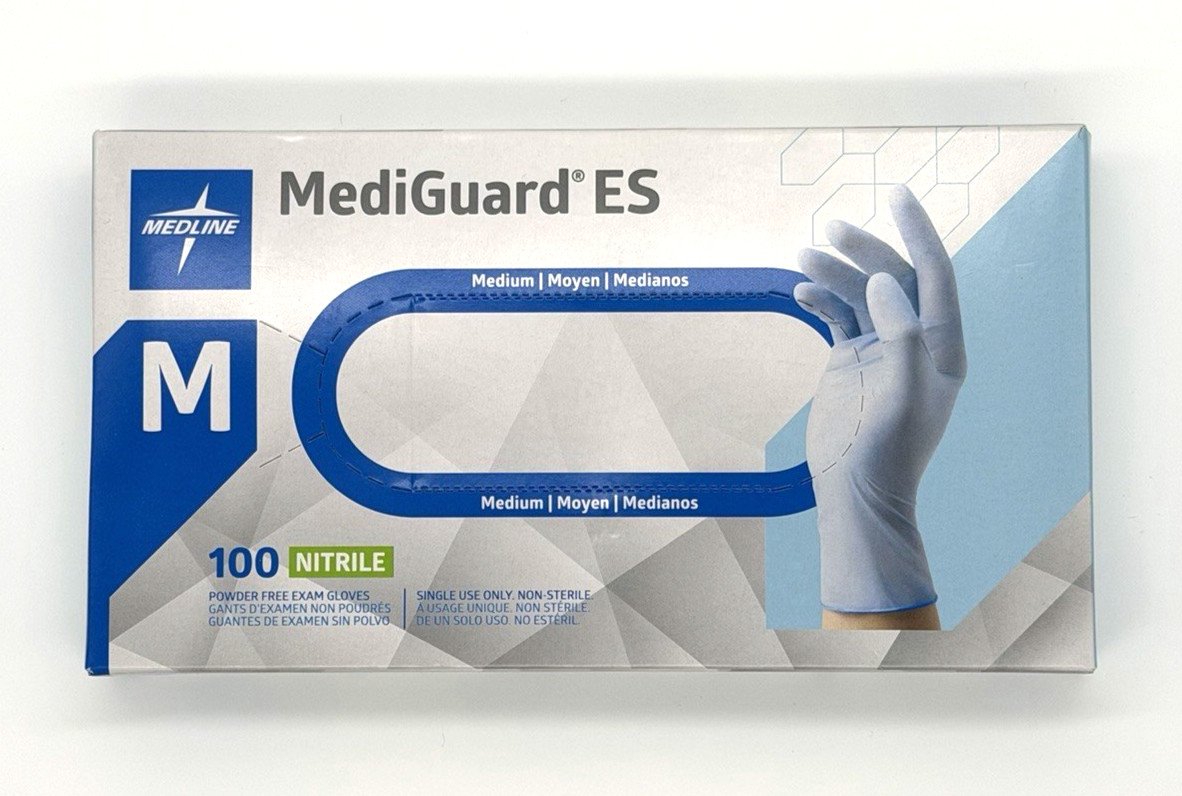 Medline MediGuard ES Nitrile Powder-Free Exam Gloves Medium MG100M 4x100ct