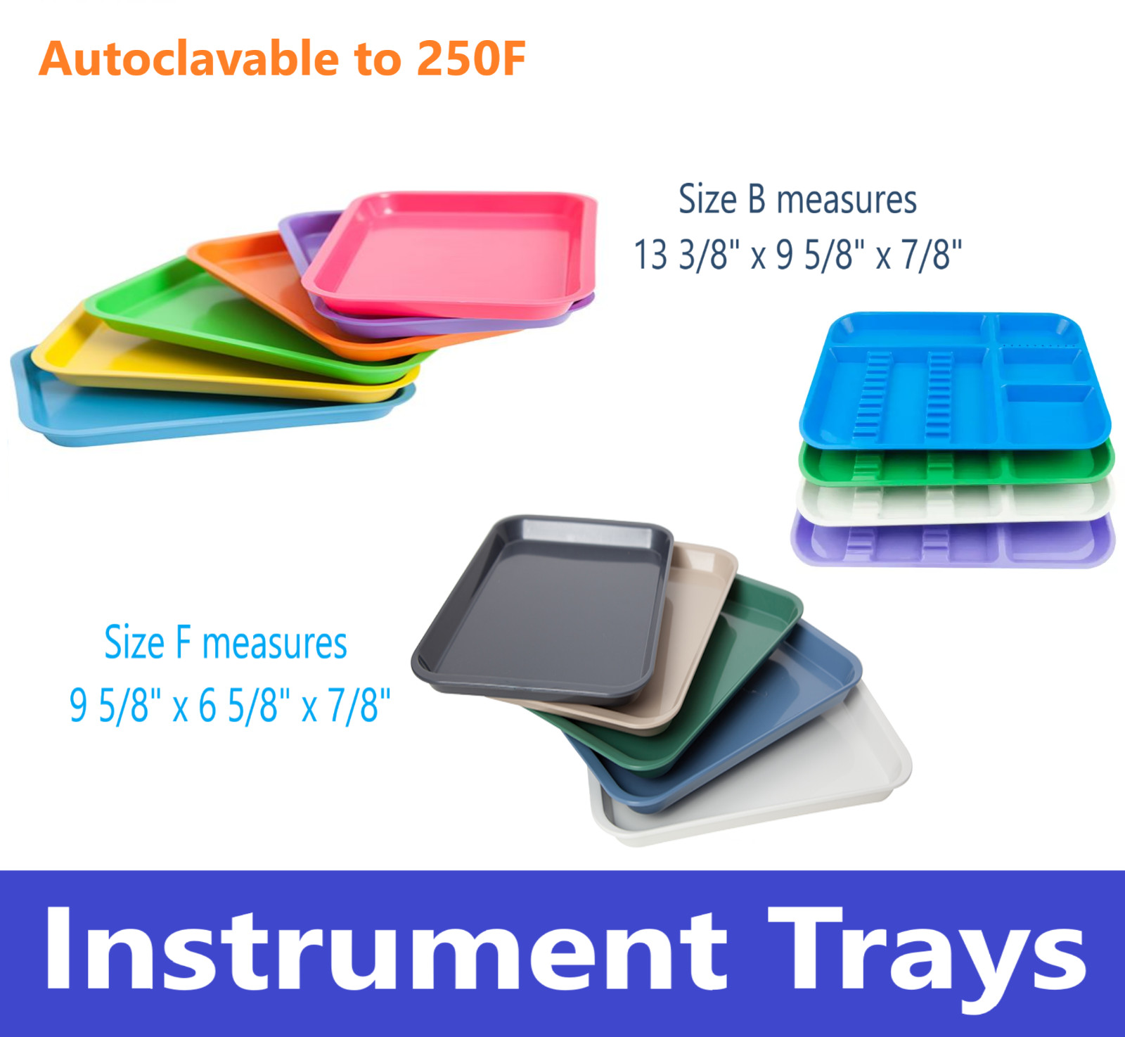5/Pk Dental Set-Up Trays B Ritter Tray Flat or Divided, or F Mini Autoclave 275