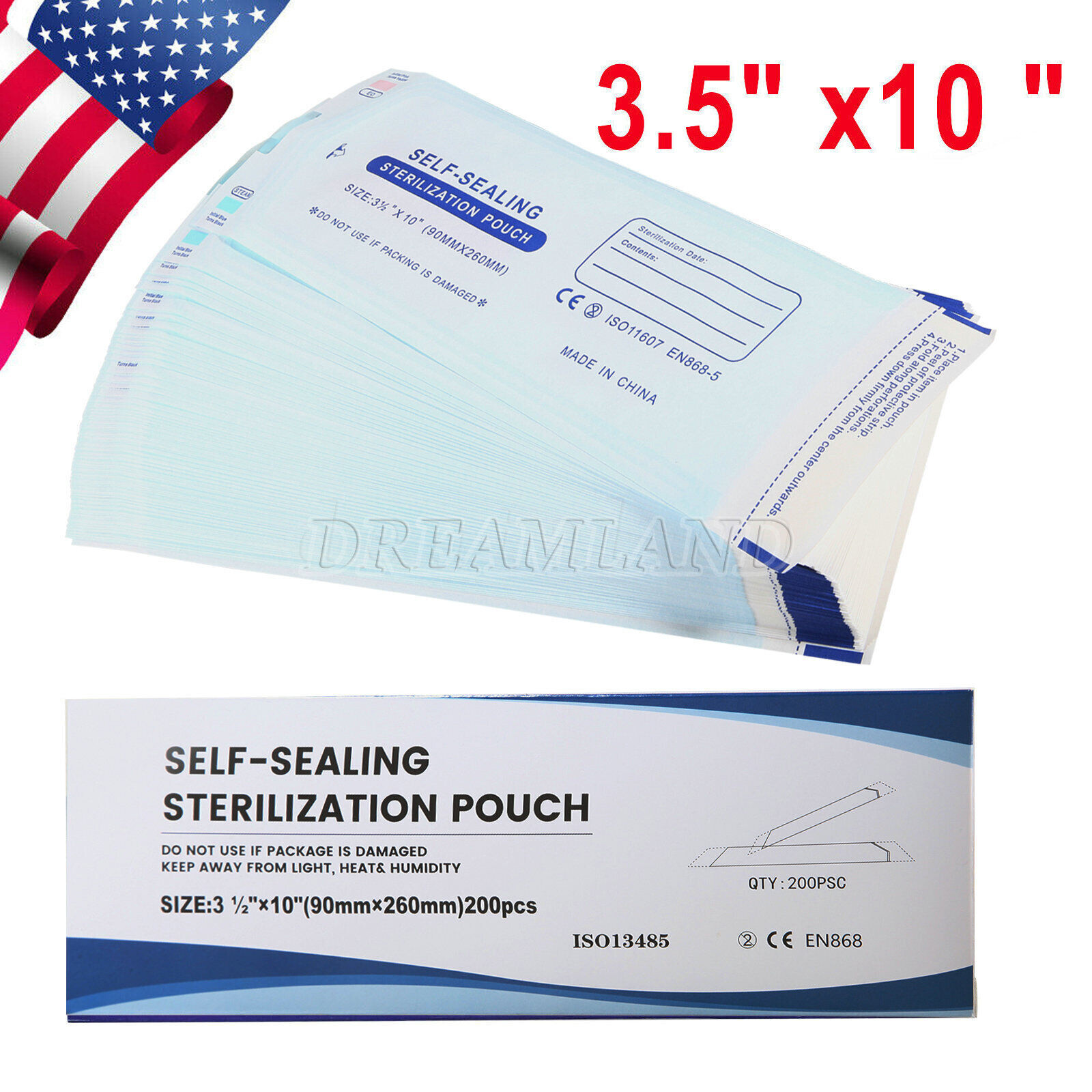3-1/2″ x 10″ Dental Self Seal Pouch Sterilization Bag Pouches USA
