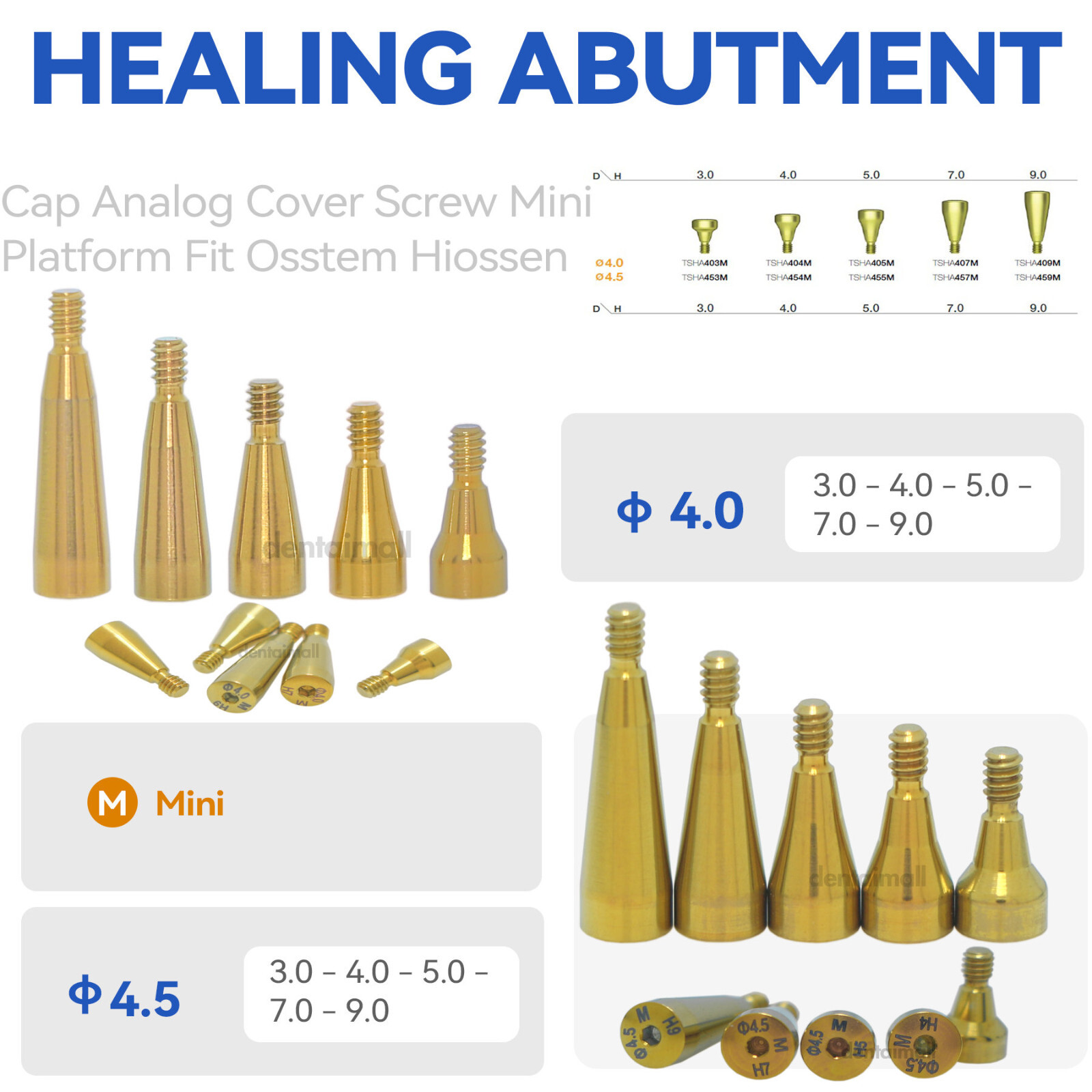 Dental Healing Abutment Lab Analog Mini Regular Platform Fits Osstem Hiossen