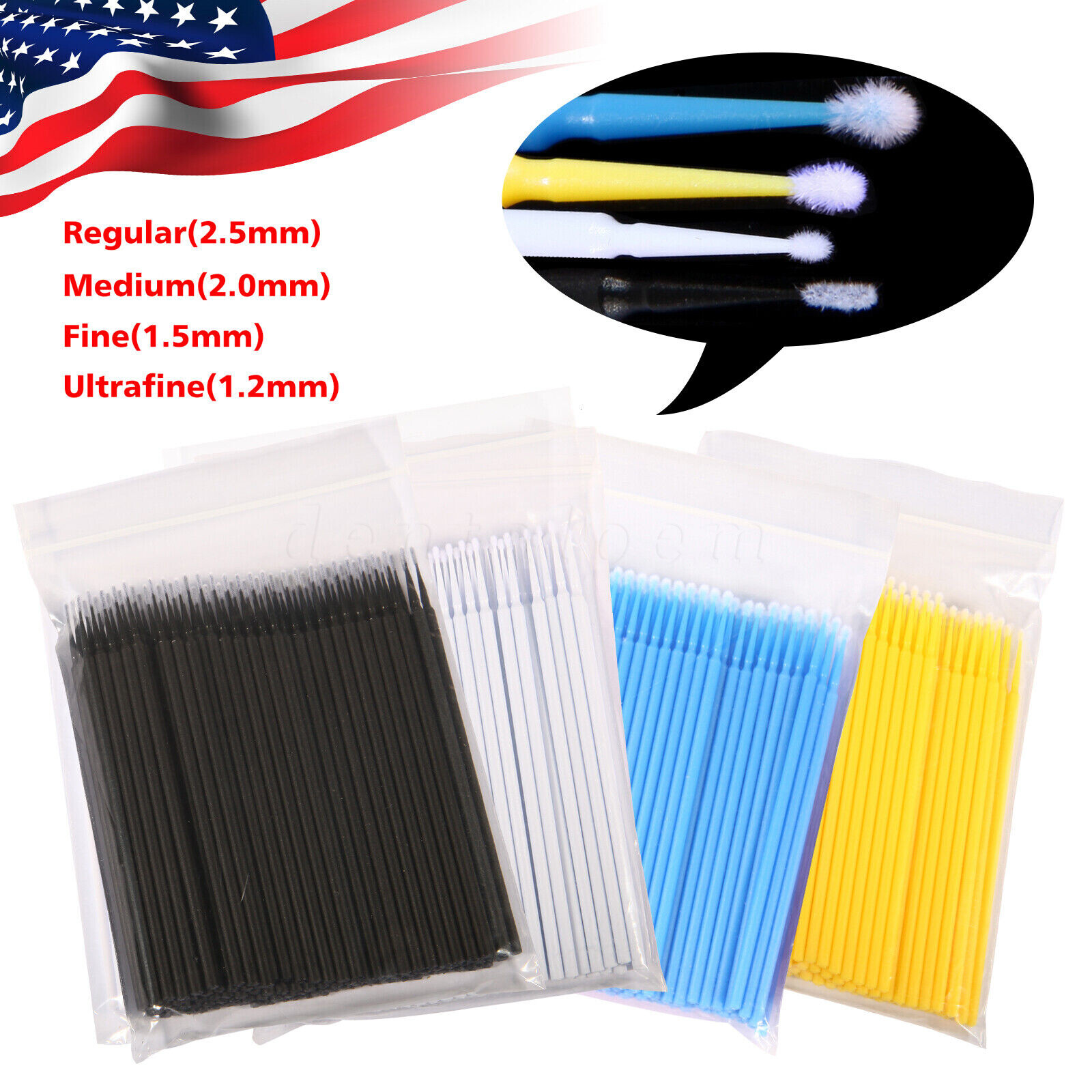 NEW Dental Microbrush Disposable Applicators Tips Micro Brush Cleaning 4Sizes