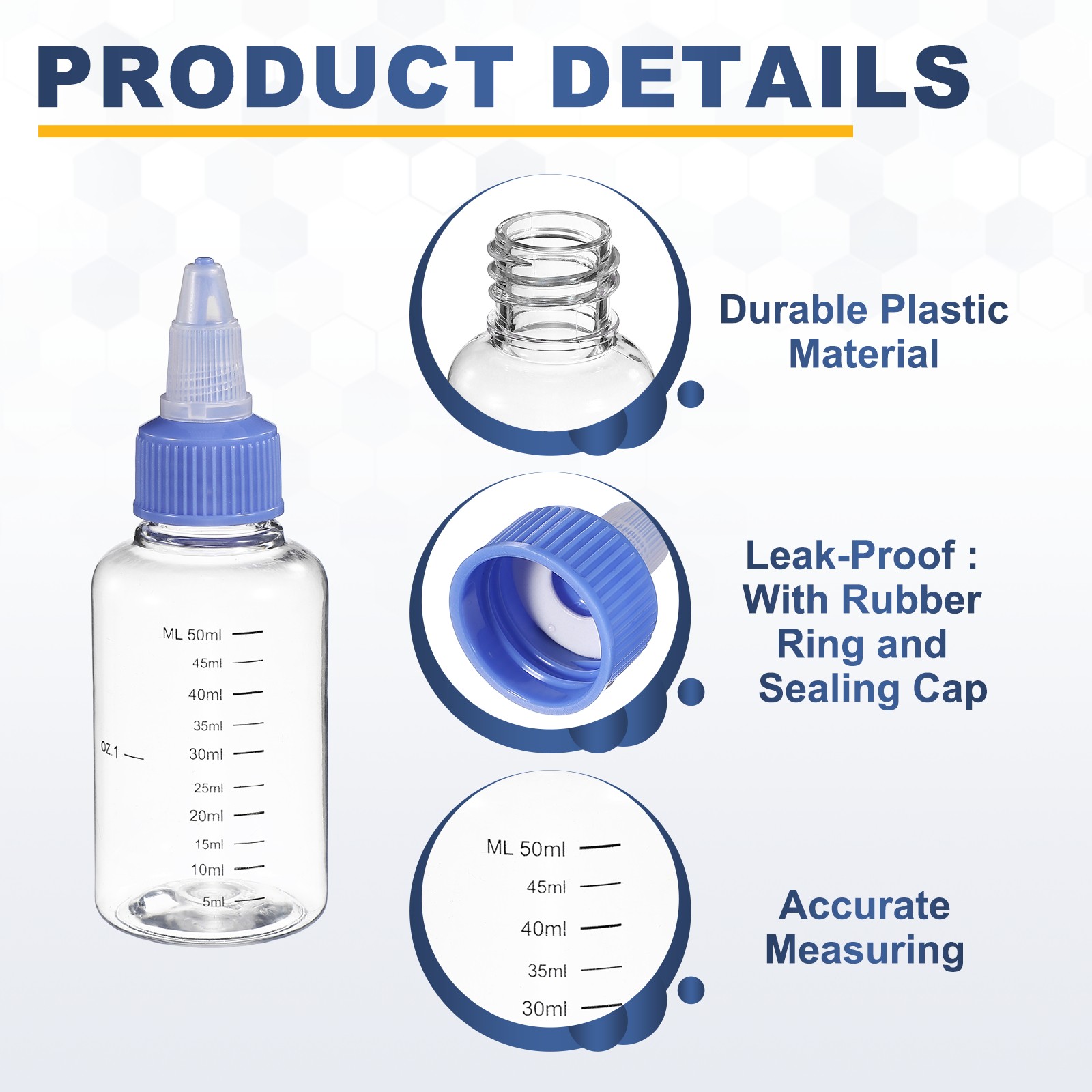 9 Pcs 50ml (2oz) Plastic Dispensing Bottle with Twist Cap, Transparent/Blue