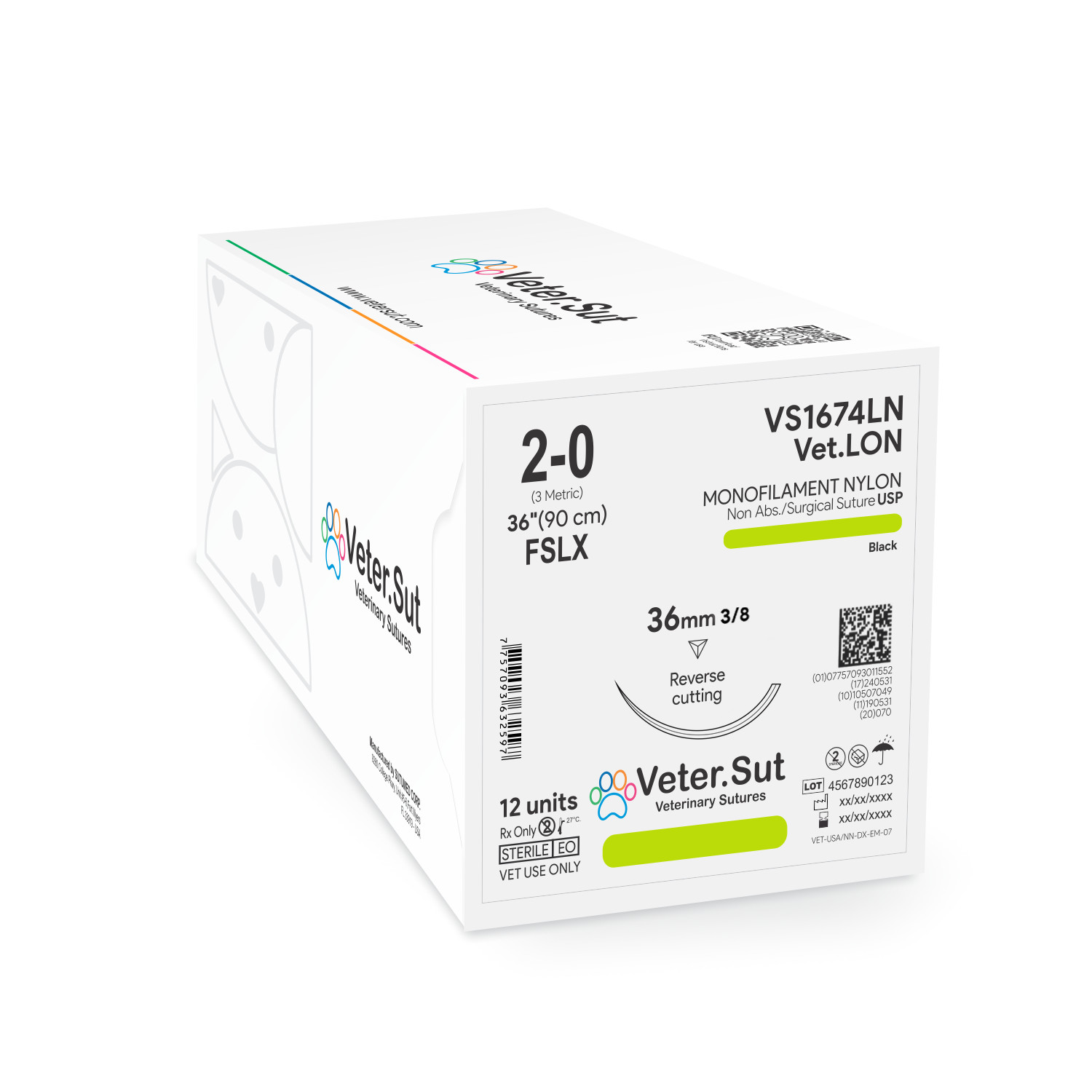 Vetersut VetLON Nylon, USP 2-0, 3/8 Reverse Cutting 36mm Veterinary Sutures