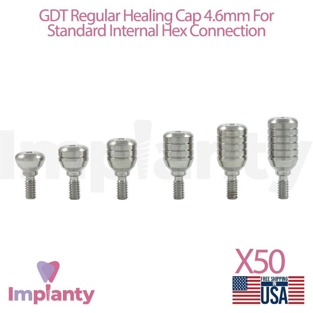 50x GDT Regular Healing Cap 4.6mm Normal Platform For Standard Int Hex 2.42mm