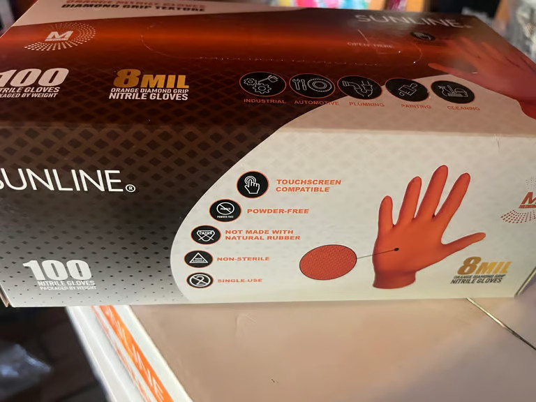 Nitrail Gloves Sunline Orange (8mil) Food Safe High Quality 100 per box XXL