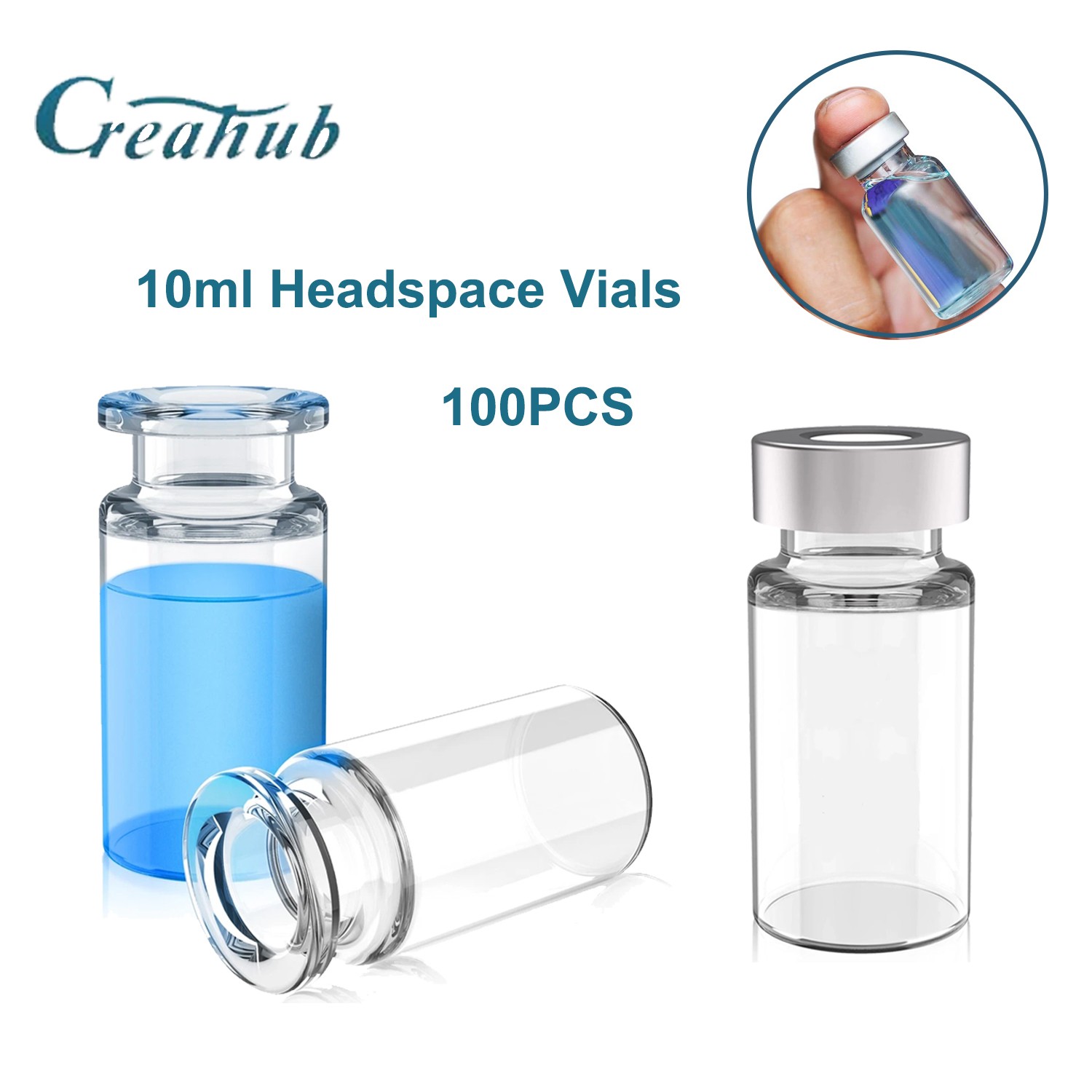 100x 10ml Headspace Vials Clear Glass Bottle 20mm Crimp top Flat Bottom HPLC