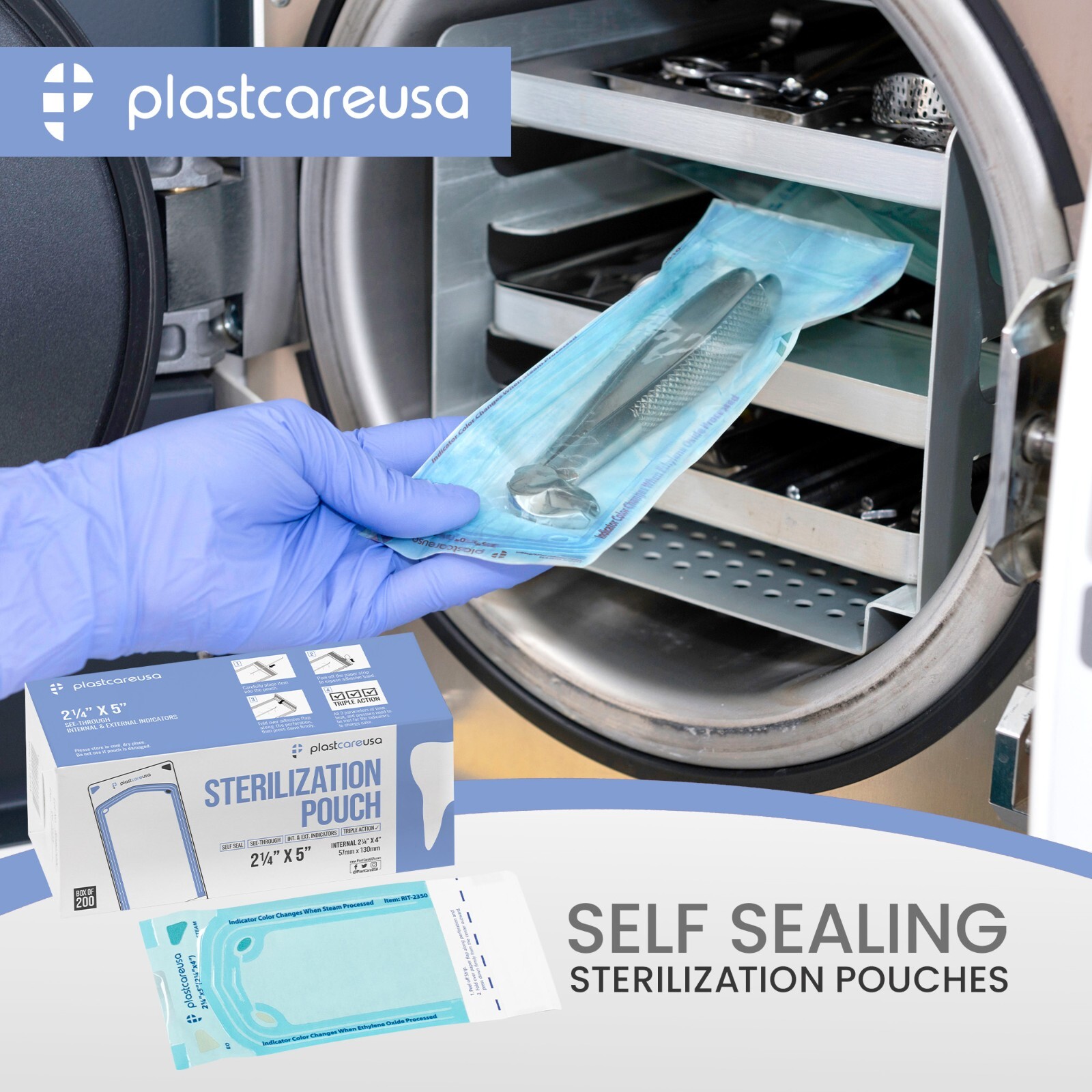 400 Self-Sealing Sterilization Pouch Bag, 2.25″ x 4″, Dental Tattoo (2 Boxes)