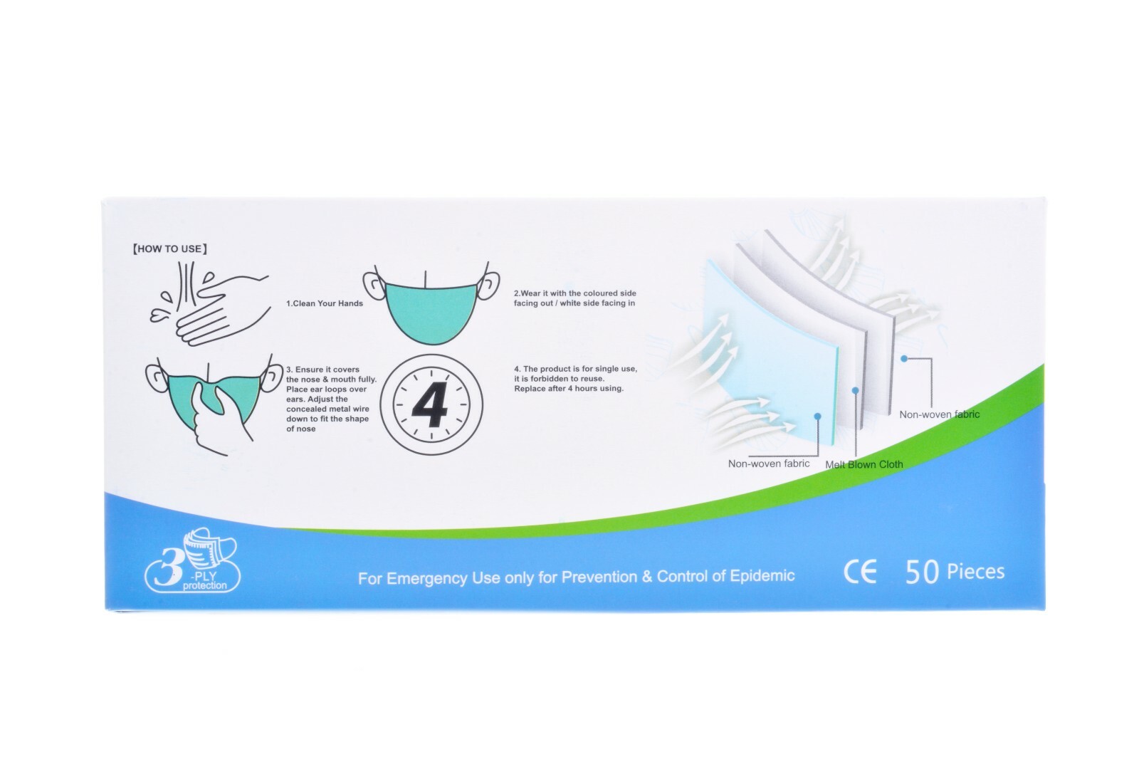 50 Pcs Disposable 3 Layer Face Protective Mask