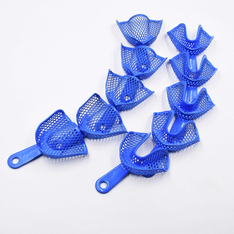10-100 Pcs Dental Impression Plastic-Steel Trays Quadrant Anterior Blue S M L