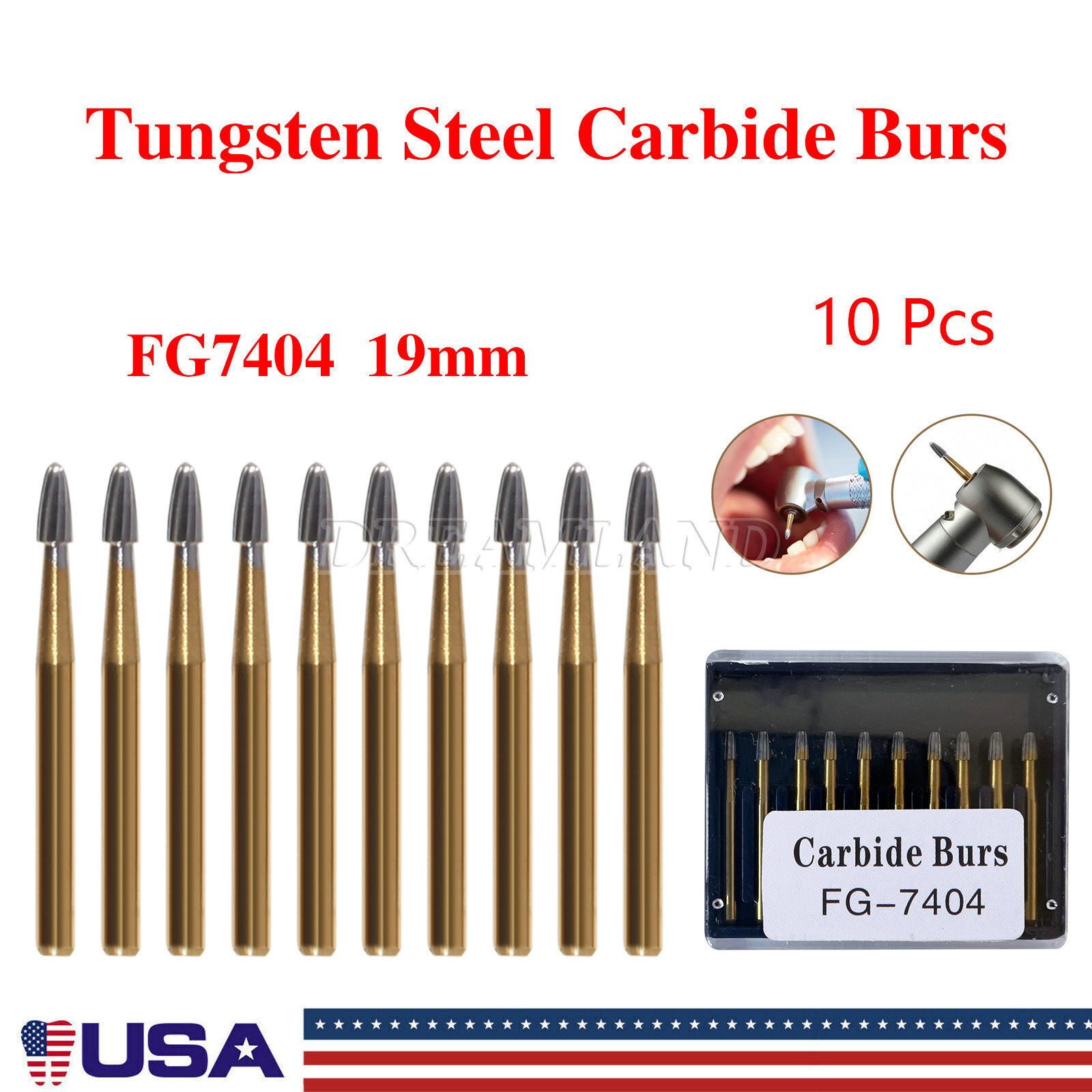 10Pcs Dental Tungsten Carbide Burs Trimming & Finishing Egg Football Bur FG 7404