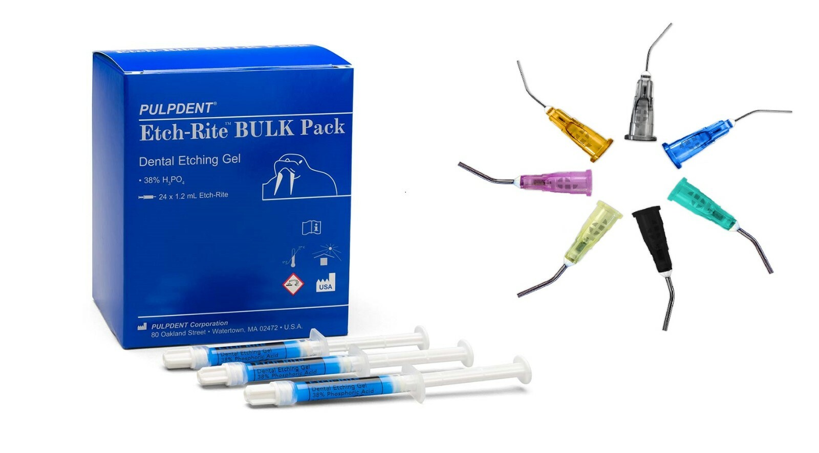 Pulpdent ET-24 Etch-Rite Syringe 24×1.2mL + 200 Tips Dental Etching Gel 38% USA