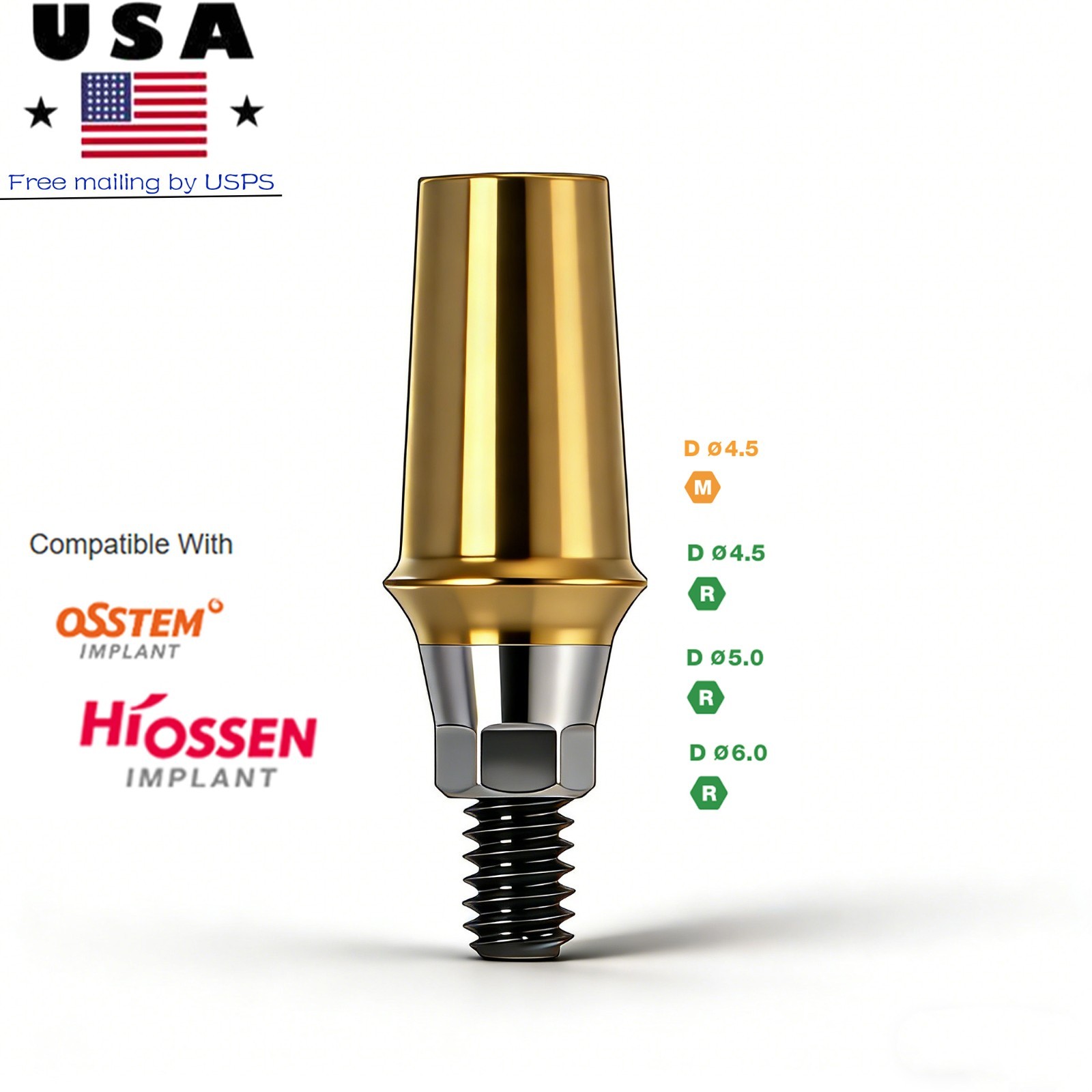 Hiossen ET/TS Dental Titanium Hex Cemented Straight Abutment Mini/Regular Plat