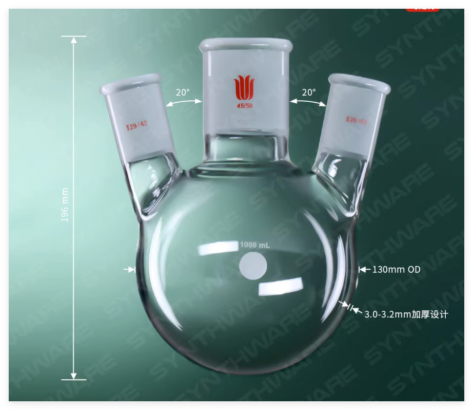 Synthware 3 WAY NECK-FLASK round flask 1000ml main joint side 19/22 24/40 #34 45