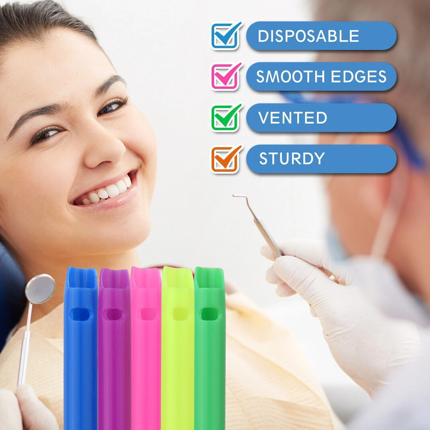 500 Pcs Dental Evacuation High Volume Suction Vented HVE Tips Rainbow 44mm*11mm