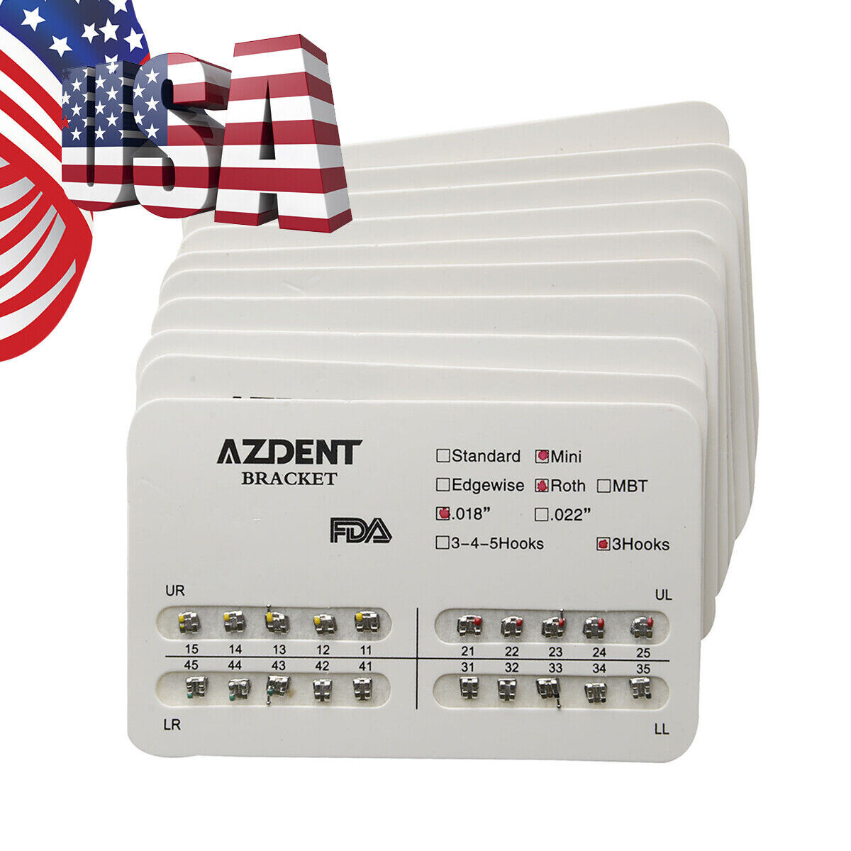 AZDENT Dental Orthodontic Brackets Braces Mini/Standard Roth/MBT Metal Brackets