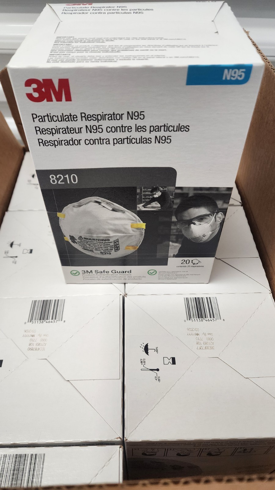 Case of 160 3M 8210 N95 Disposable Protective Respirator Mask, Exp 03/2026