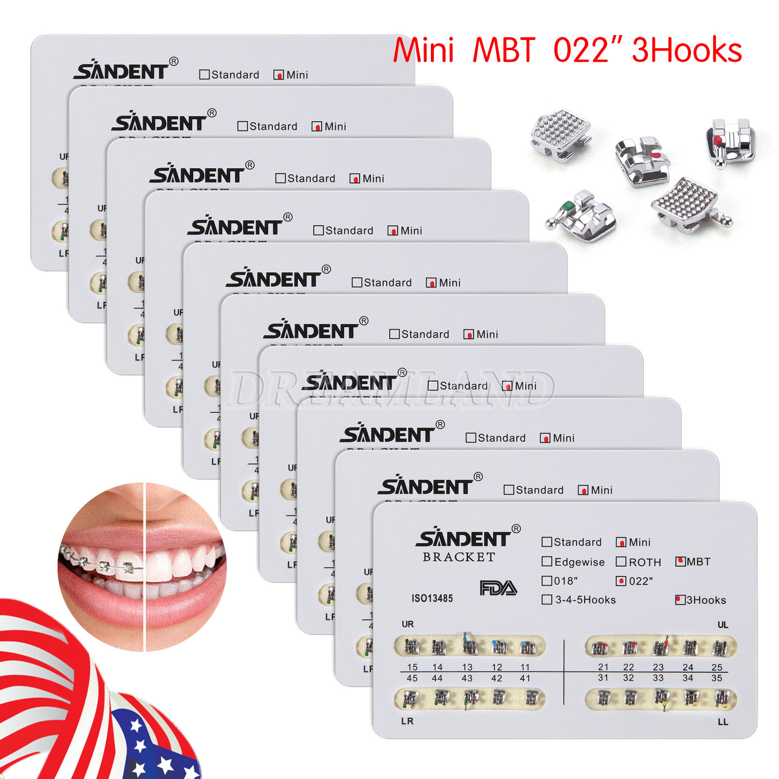 10-200Pack Orthodontic Dental Brackets Braces Mini MBT.022 Slot Hooks 3 #4