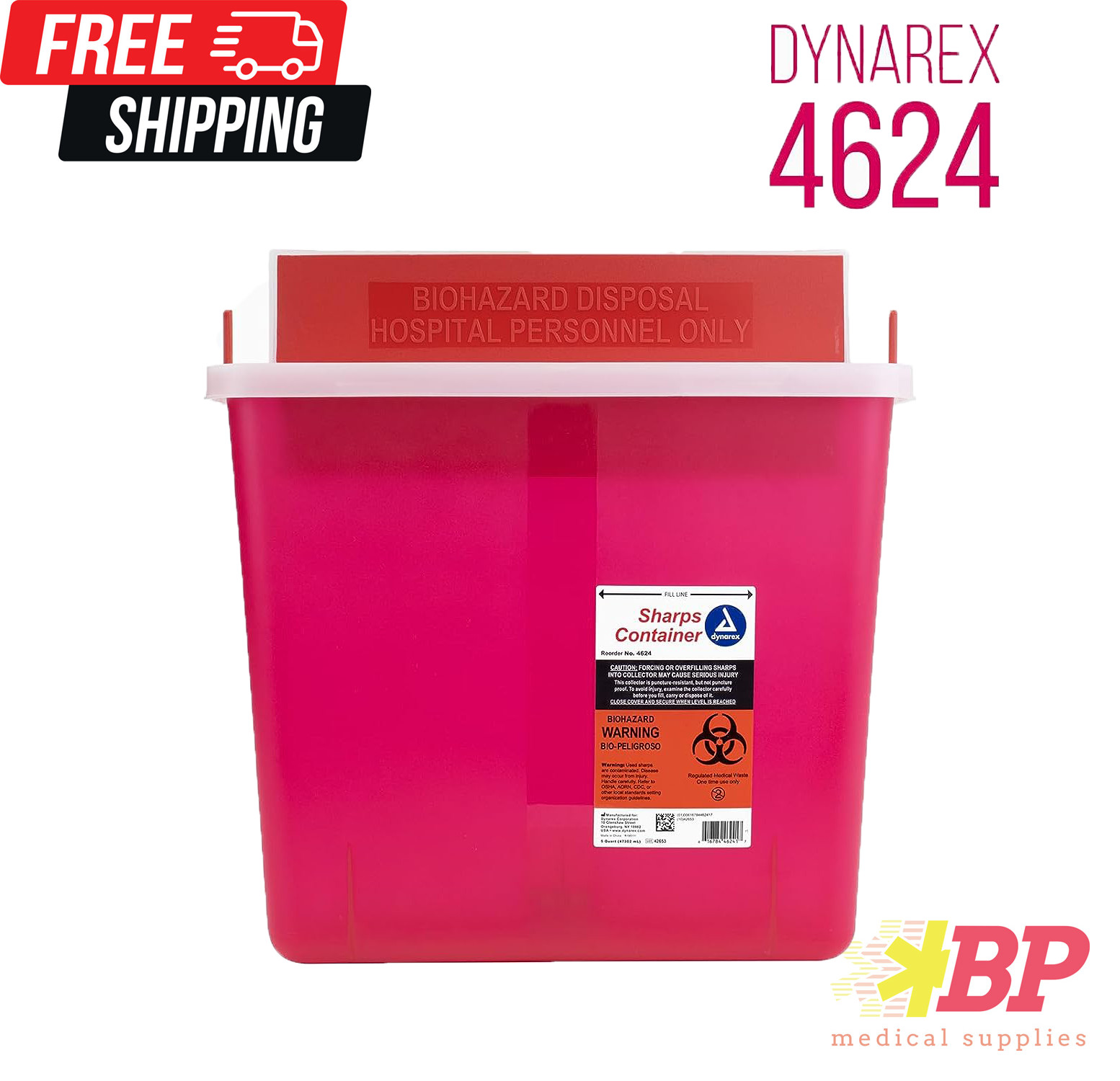 Dynarex 4624 Sharps Mailbox Lid 5 Quart Container Medical Waste Disposal – Red