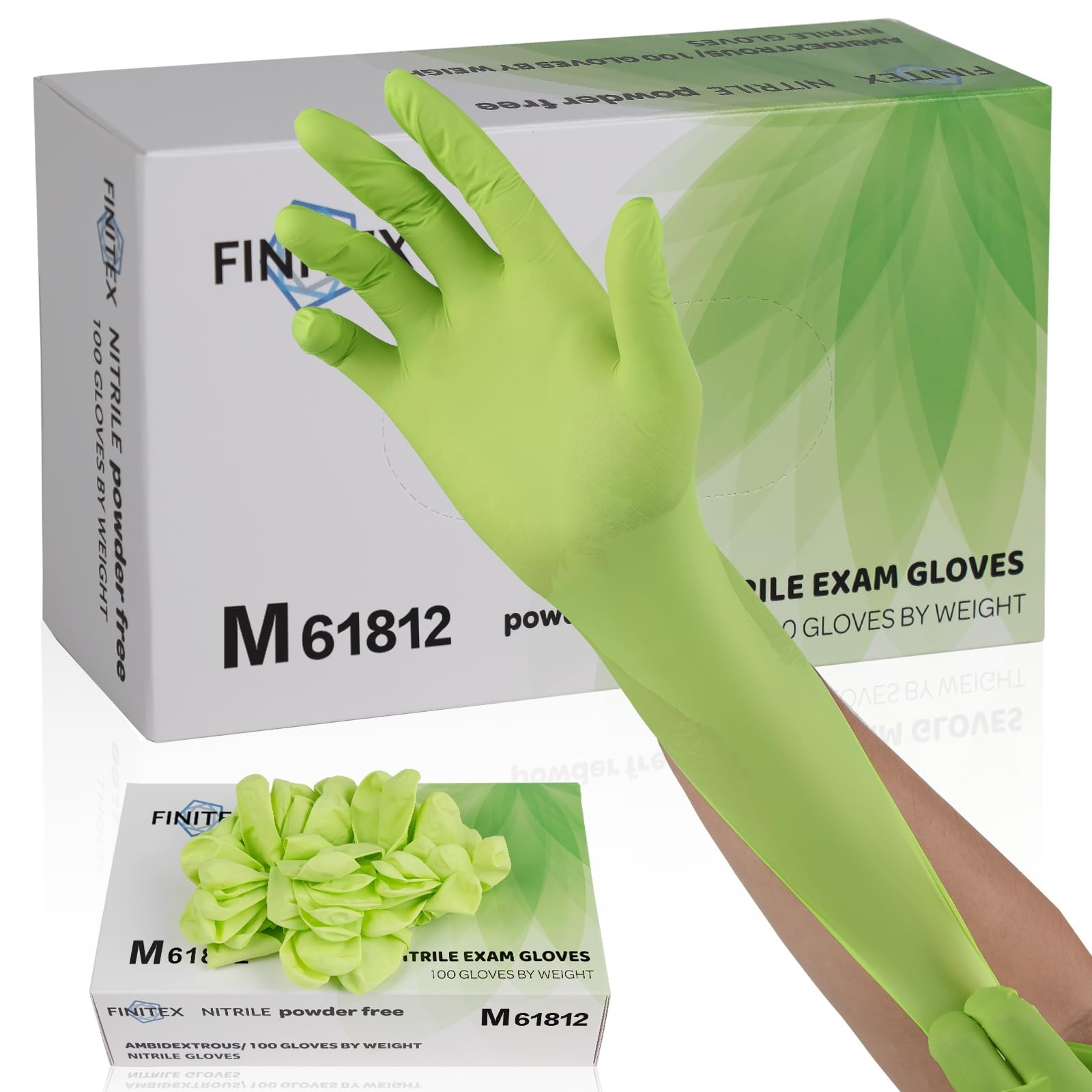 FINITEX Nitrile Disposable Latex-Free Gloves – Small, Green (Medium 100)