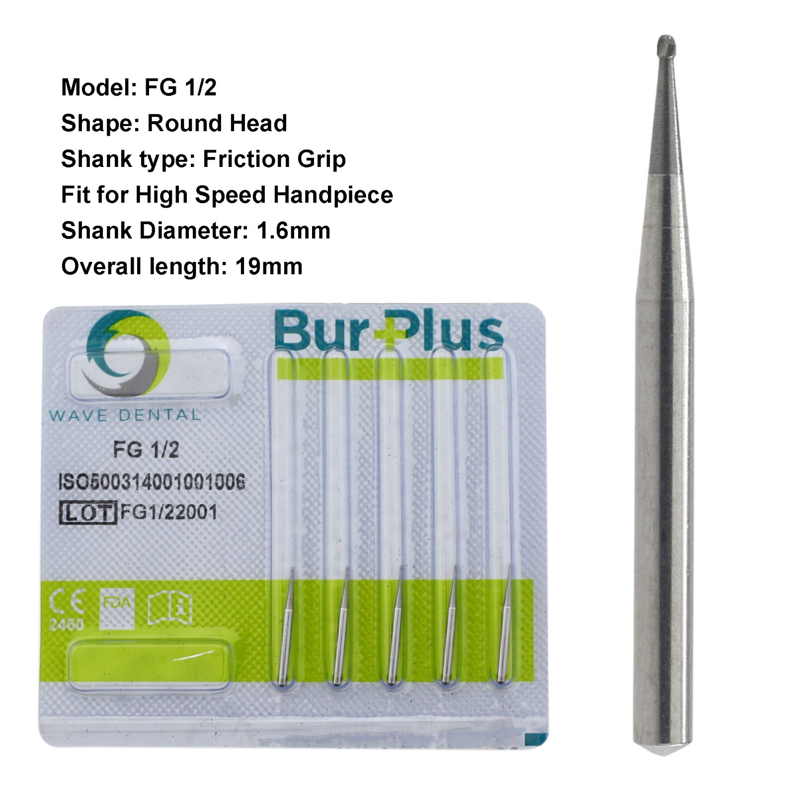 Wave Dental Burs Round Tungsten Carbide High Speed FG 1/2 1/4 1 2 3 4 5 6 7 8