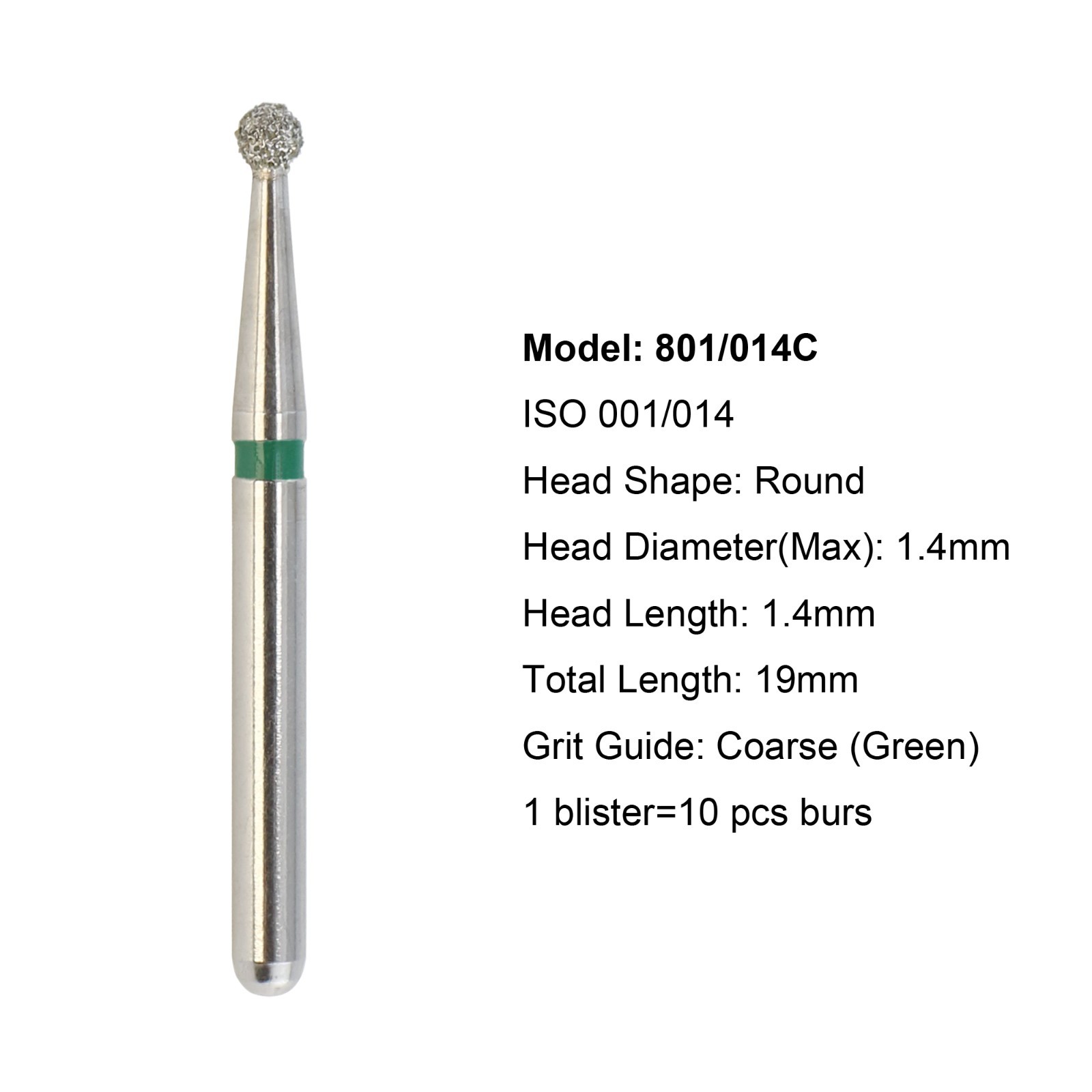 Dental Ball Round Diamond Burs FG 801 801L Coarse Fine Medium Surgical 22mm Bur