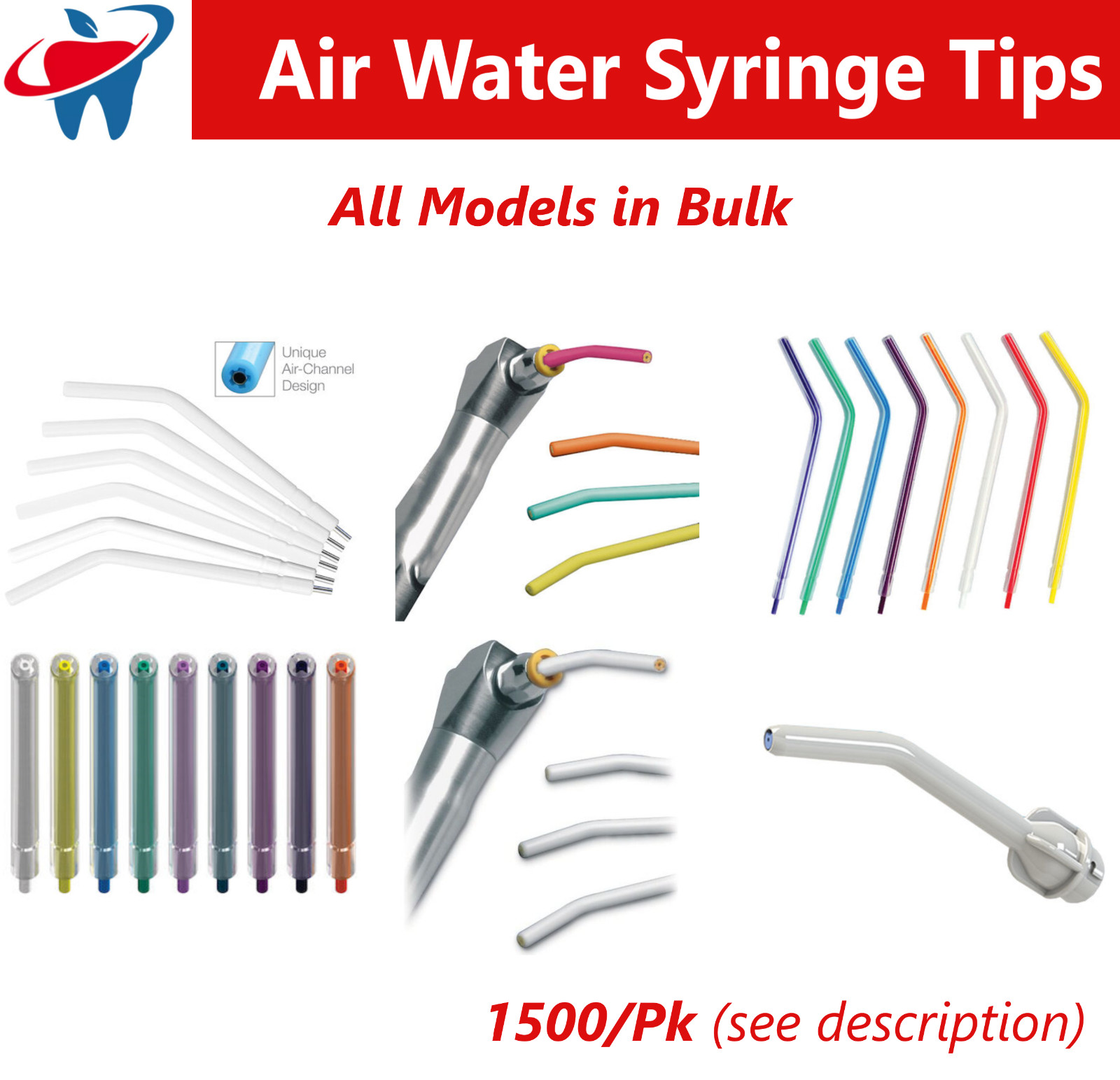 Dental Air Water Syringe Nozzles 3 Way Autoclavable Metal, Plastic, Bulk 1500/Pk