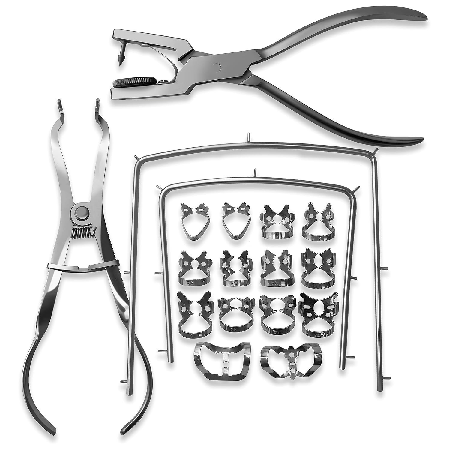 Dental Rubber Dam Kit – Medical Grade Stainless Steel, Rubber Dam Clamps, Punch
