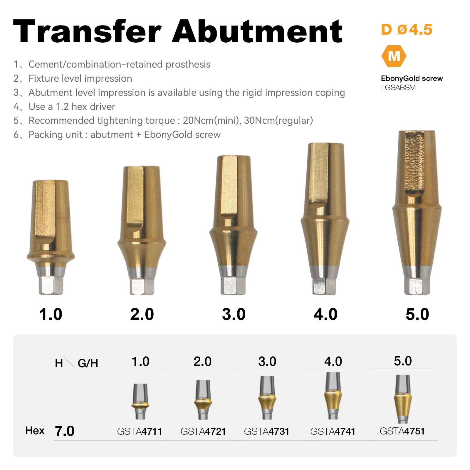 US Titanium Straight Abutment Hex For Hiossen ET Osstem TS Mini Regular Platform