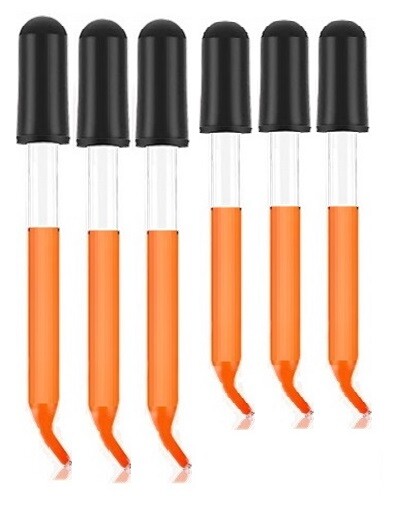 Set of 6 pc Essential Oils Medicine Art Eye Glass Pipette Dropper 3″+4″ Curved
