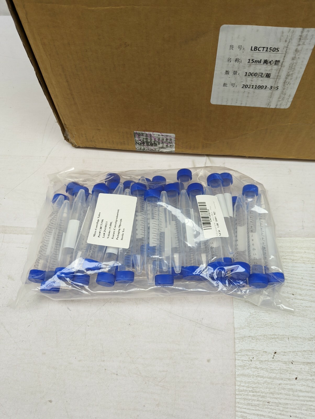 15ml Conical Bottom Centrifuge Tube Sterile Screw Cap Graduated Mark 50 pcs AM11