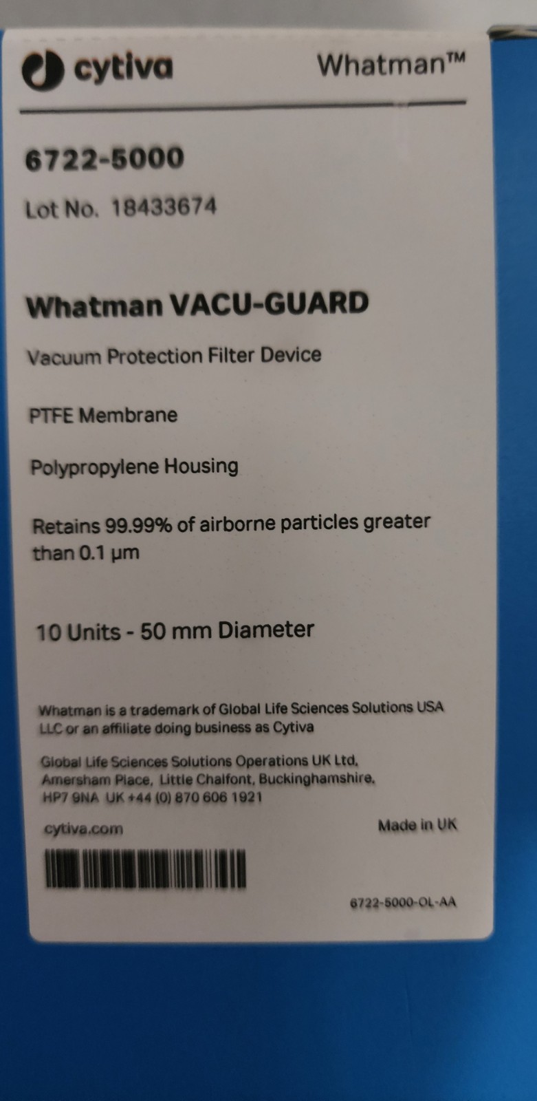 CYTIVA WHATMAN Vacu-Guard Disk Filters 50mm PTFE Membrane 6722-5000