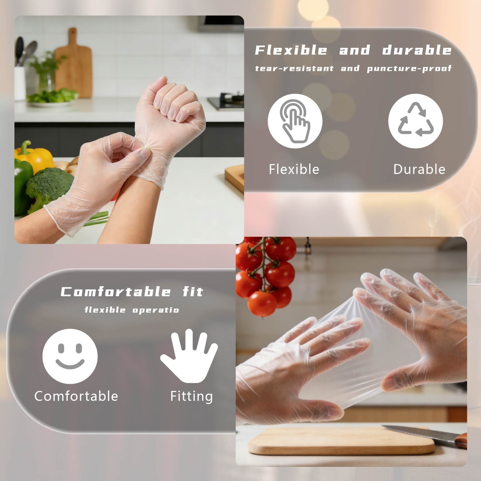 200 Pcs TPE Disposable Gloves Stretchy Food Prep Handling BPA Latex Free Size L