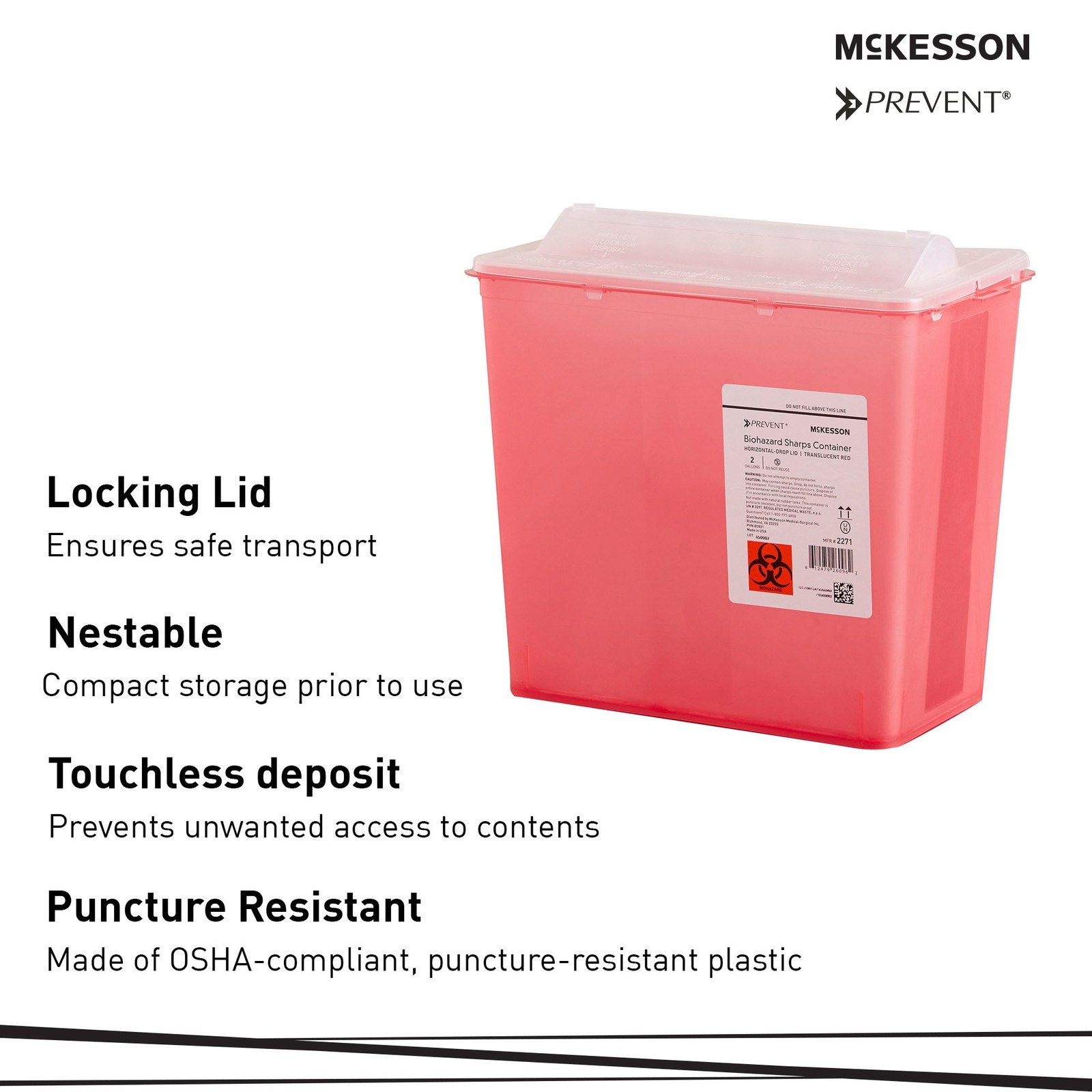 McKesson Prevent Sharps Container 2 gal. Horizontal Entry