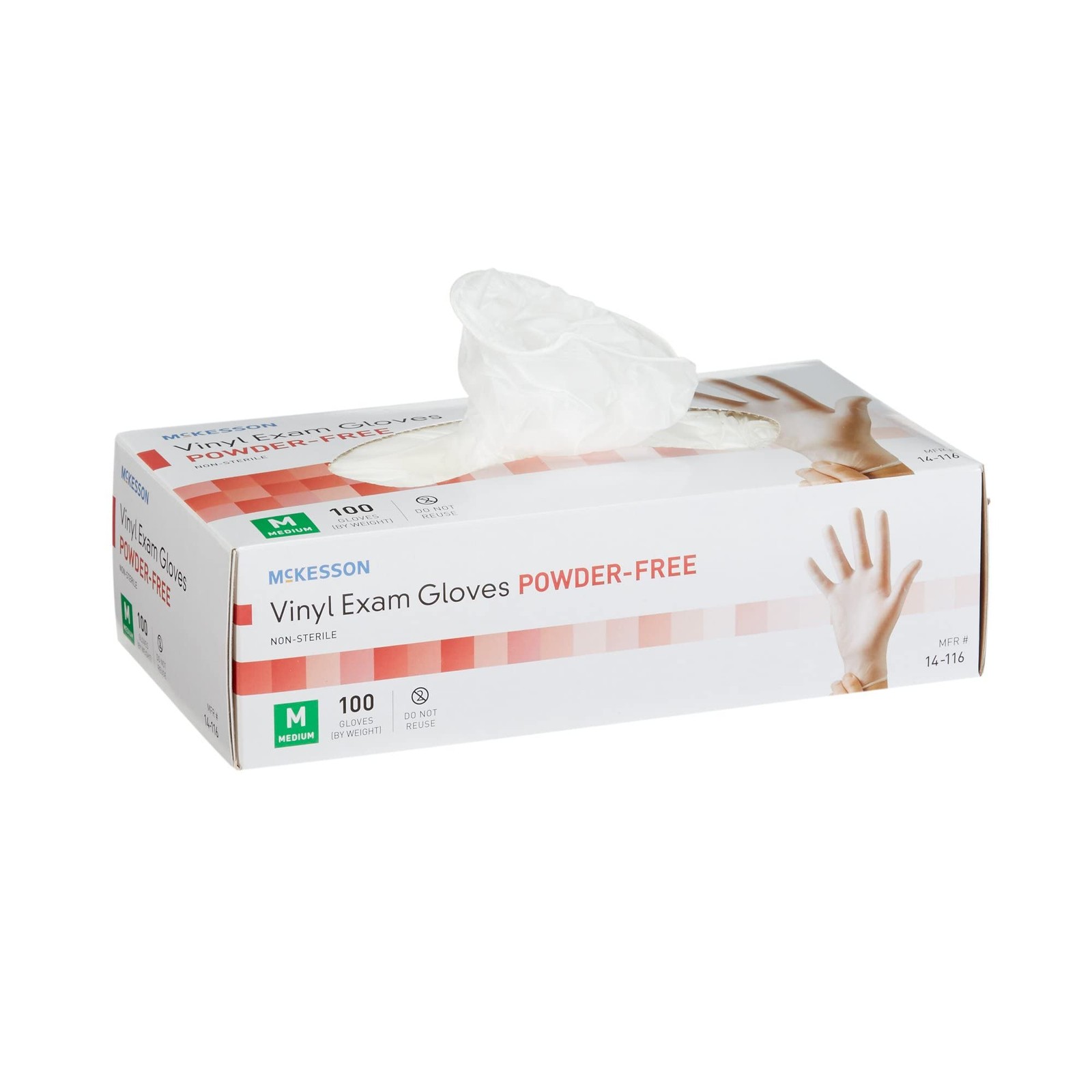 McKesson Vinyl Exam Gloves, Non-Sterile, Powder-Free, Medium (Pack of 100)