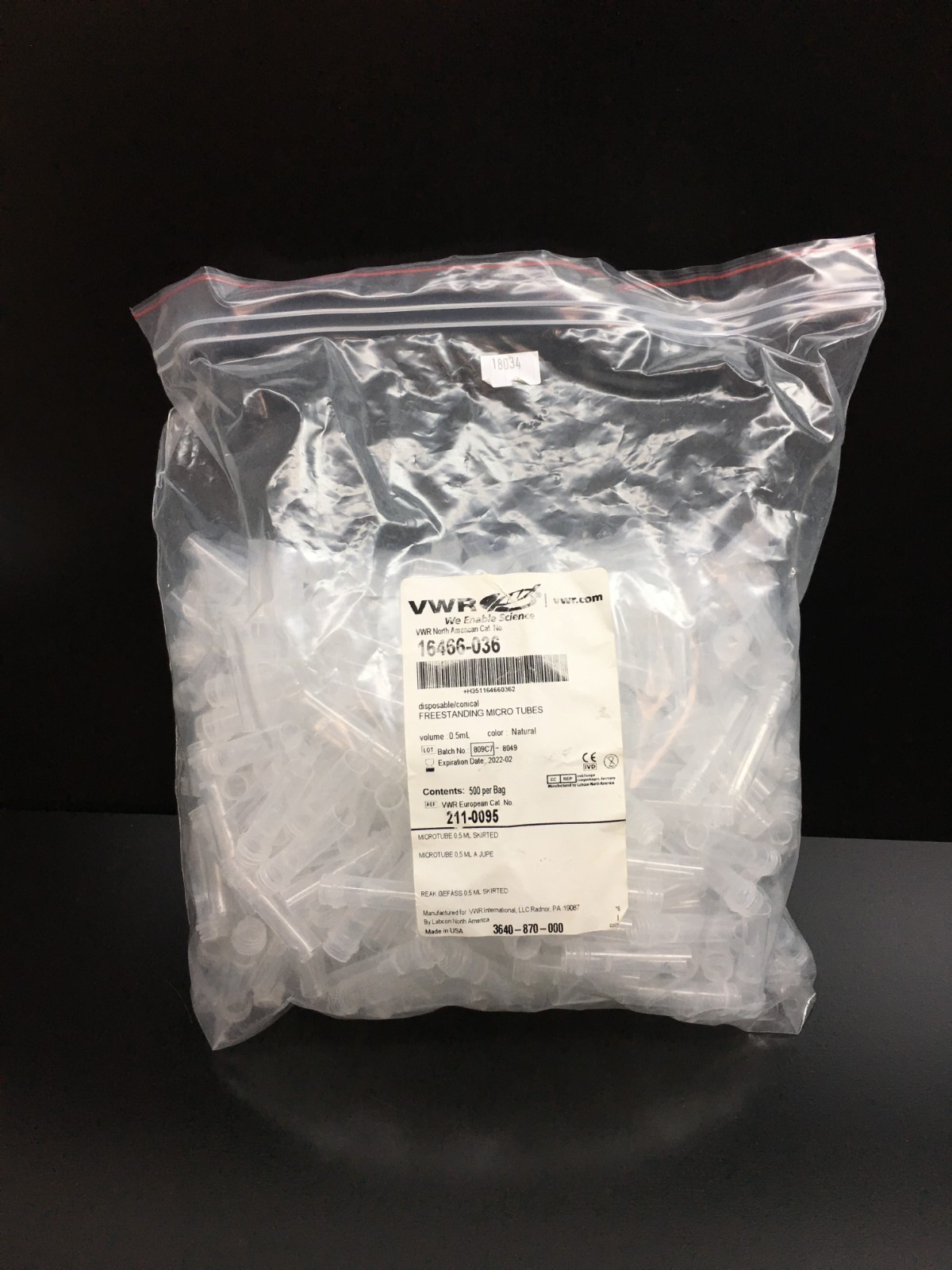 VWR Cat No 16466-036 0.5mL Freestanding Micro Tubes