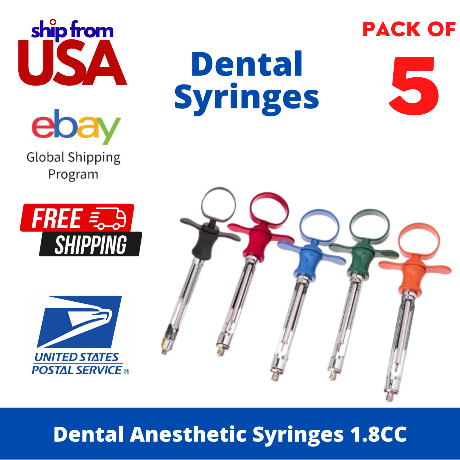 Dental Anesthetic Self Aspirating Syringes 1.8ml Auto Passive Syringe Set of 5