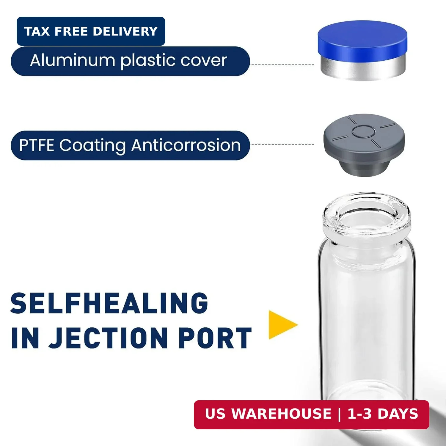 10ml Sterile Vials with Self Healing Injection Port and Sealing Cap, Glass Steri
