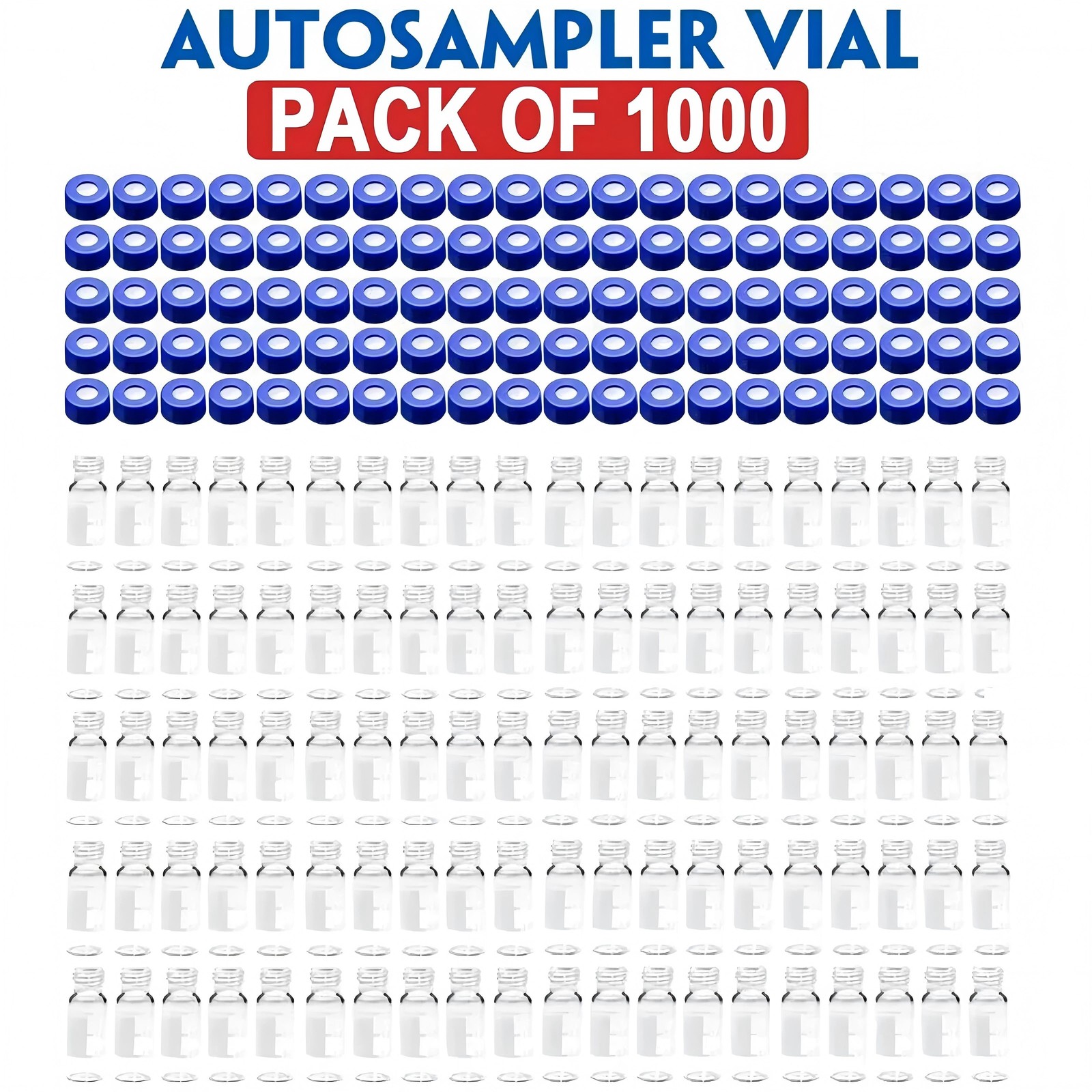 1000x2ml Autosampler Vials+Pre-Slit Caps 9-425 Glass Bottle Screw Top HPLC GC UA