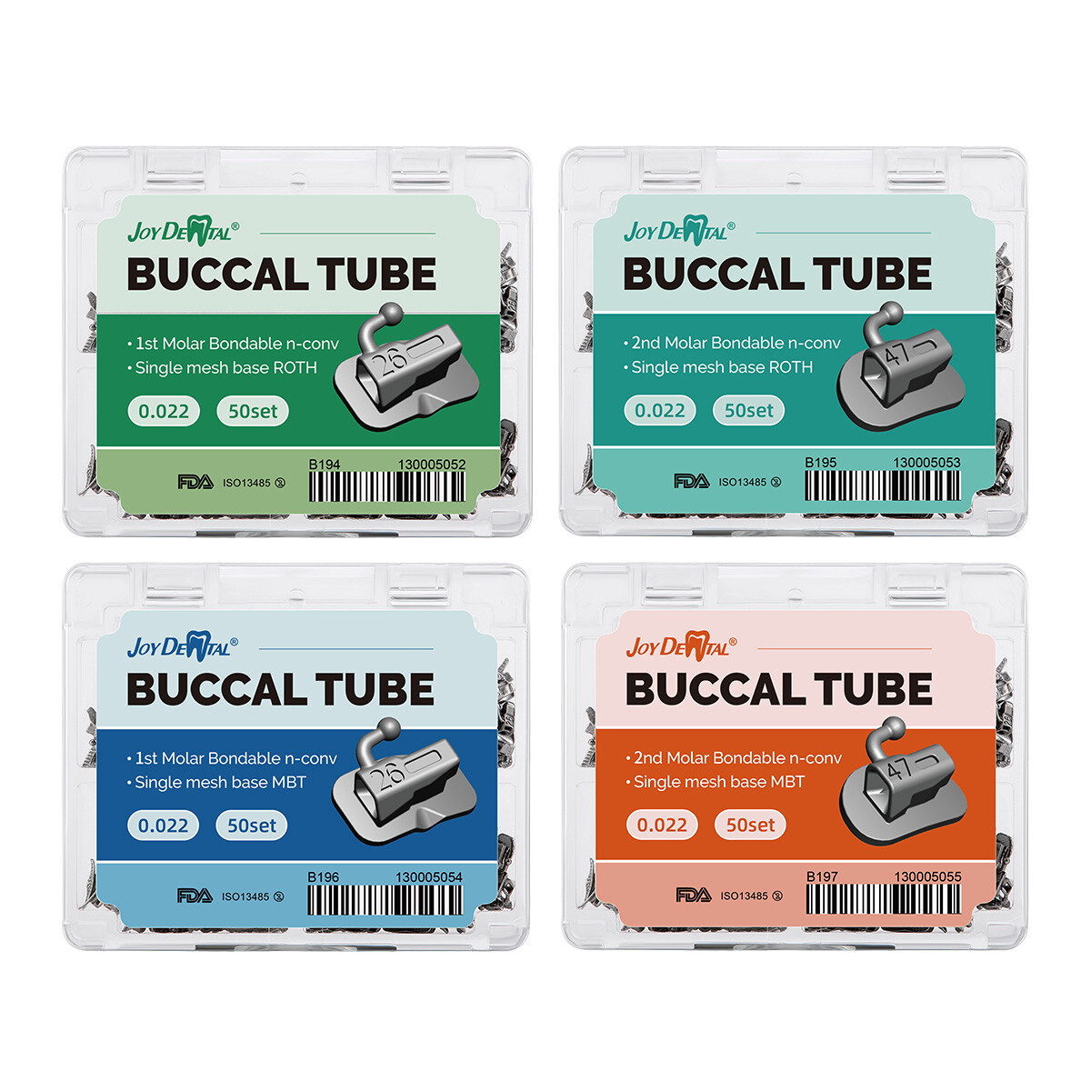 200pcs Dental Ortho Buccal Tubes 1st/2nd Molar MBT/Roth 022 Non-Conv Mesh Base