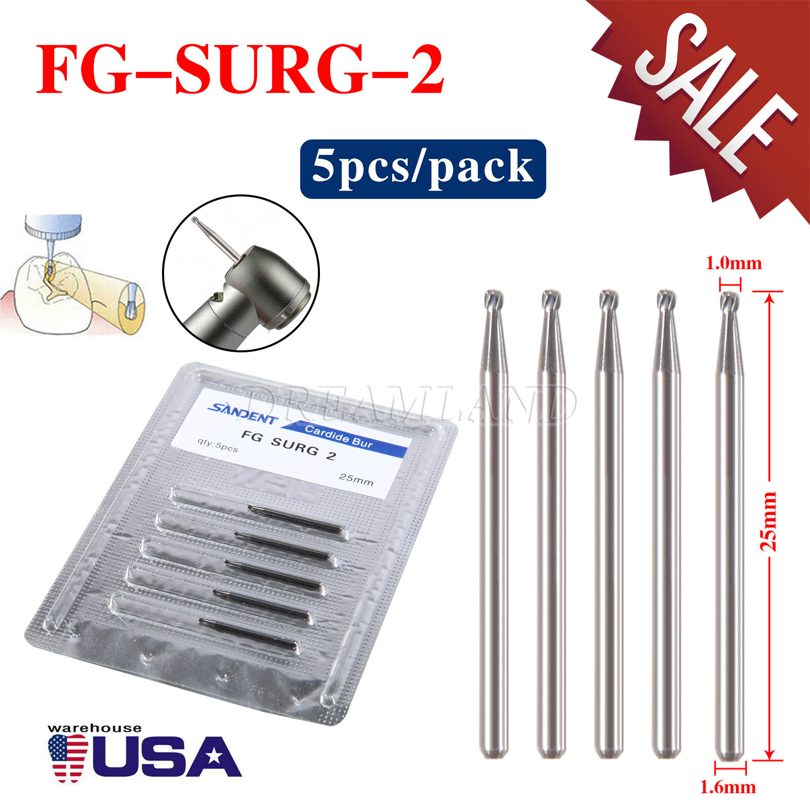 Dental Surgical Burs Round Long 4 556 557 558 330 Carbide Burr High Speed 25mm