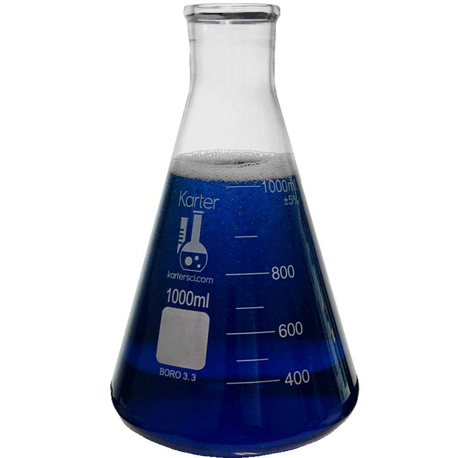 1000ml Erlenmeyer Flask, 3.3 Borosilicate Glass, Karter Scientific (Single)