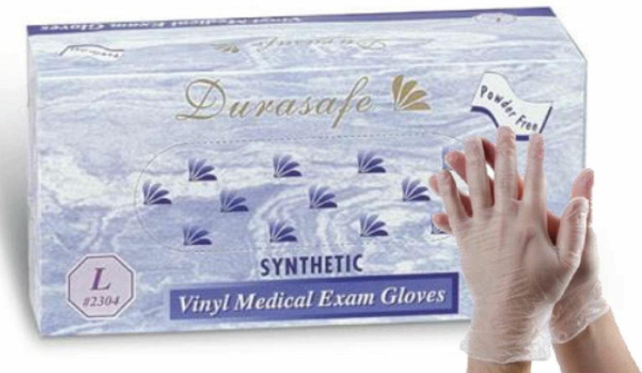 DURASAFE Vinyl Medical Exam Gloves 100/Box Non-Latex, Powder free