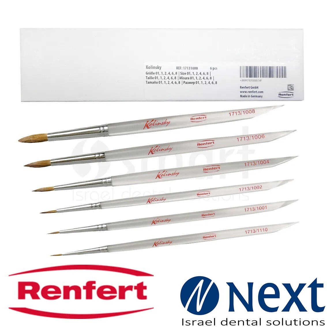 Dental Lab ceramic premium Natural bristle brush SET Kolinsky Renfert 17131000