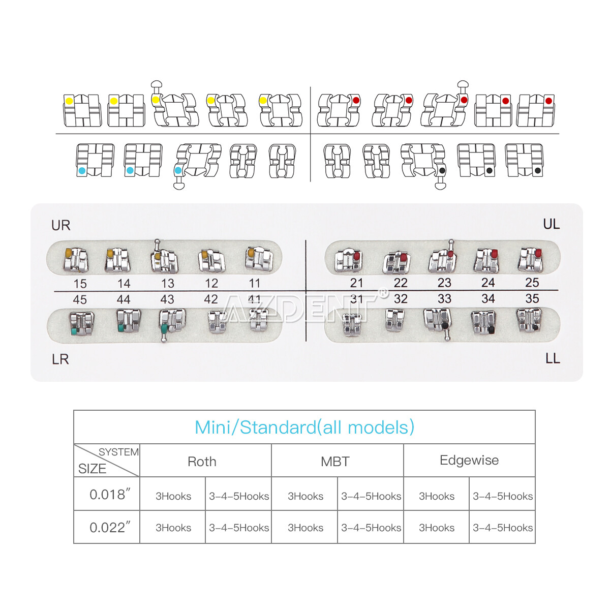 Dental Orthodontics Brackets Braces Mini Roth Slot 0.022 Hooks 3 AZDENT